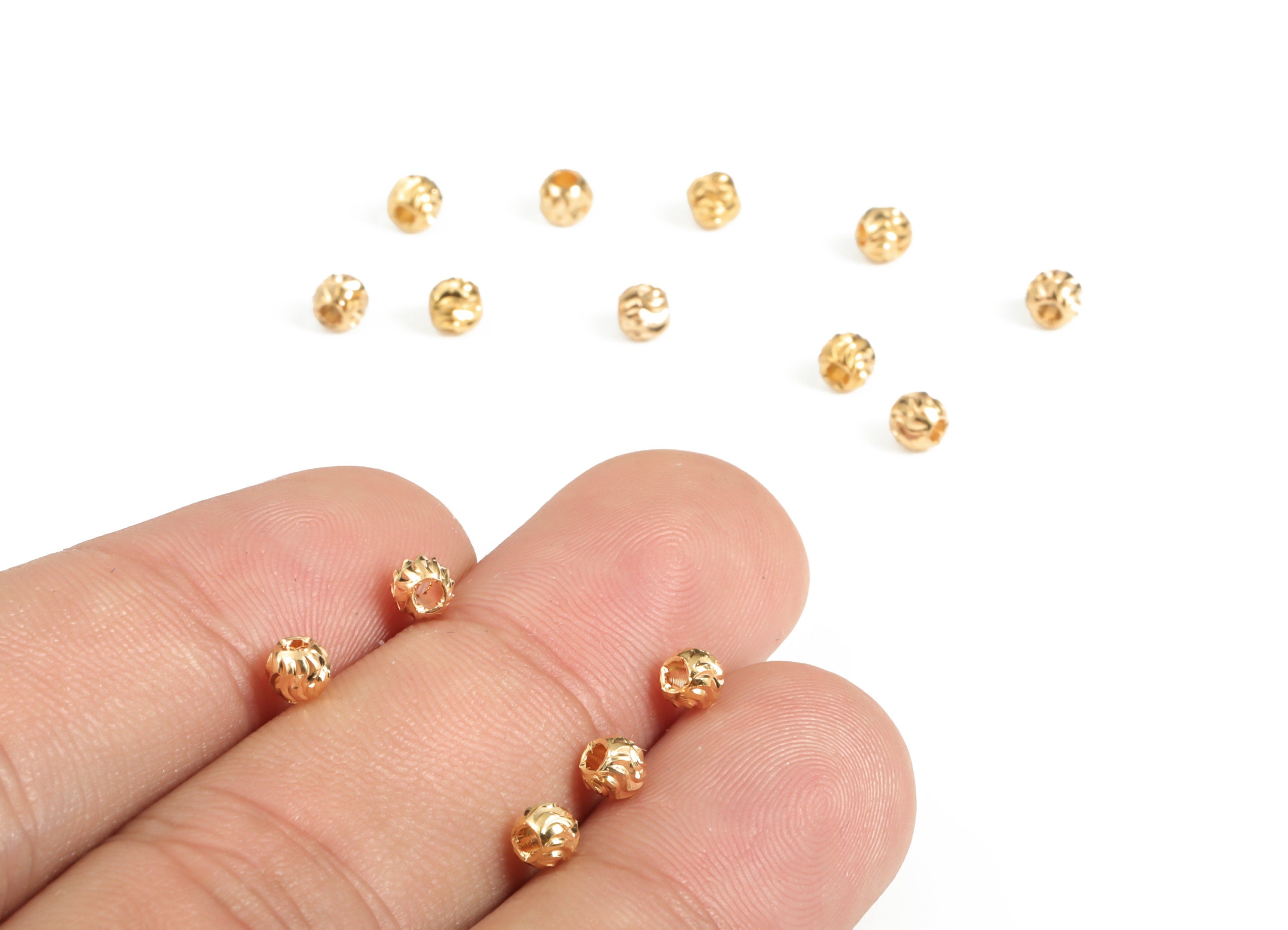 Gold Plated Round Bead - Gold Plated Round Charm - Round Beads - Jewelry Supplies - 18K Real Gold Plated Brass - 1.74x3.7x3.16mm - RGP3069 - DOMEDBAZAAR