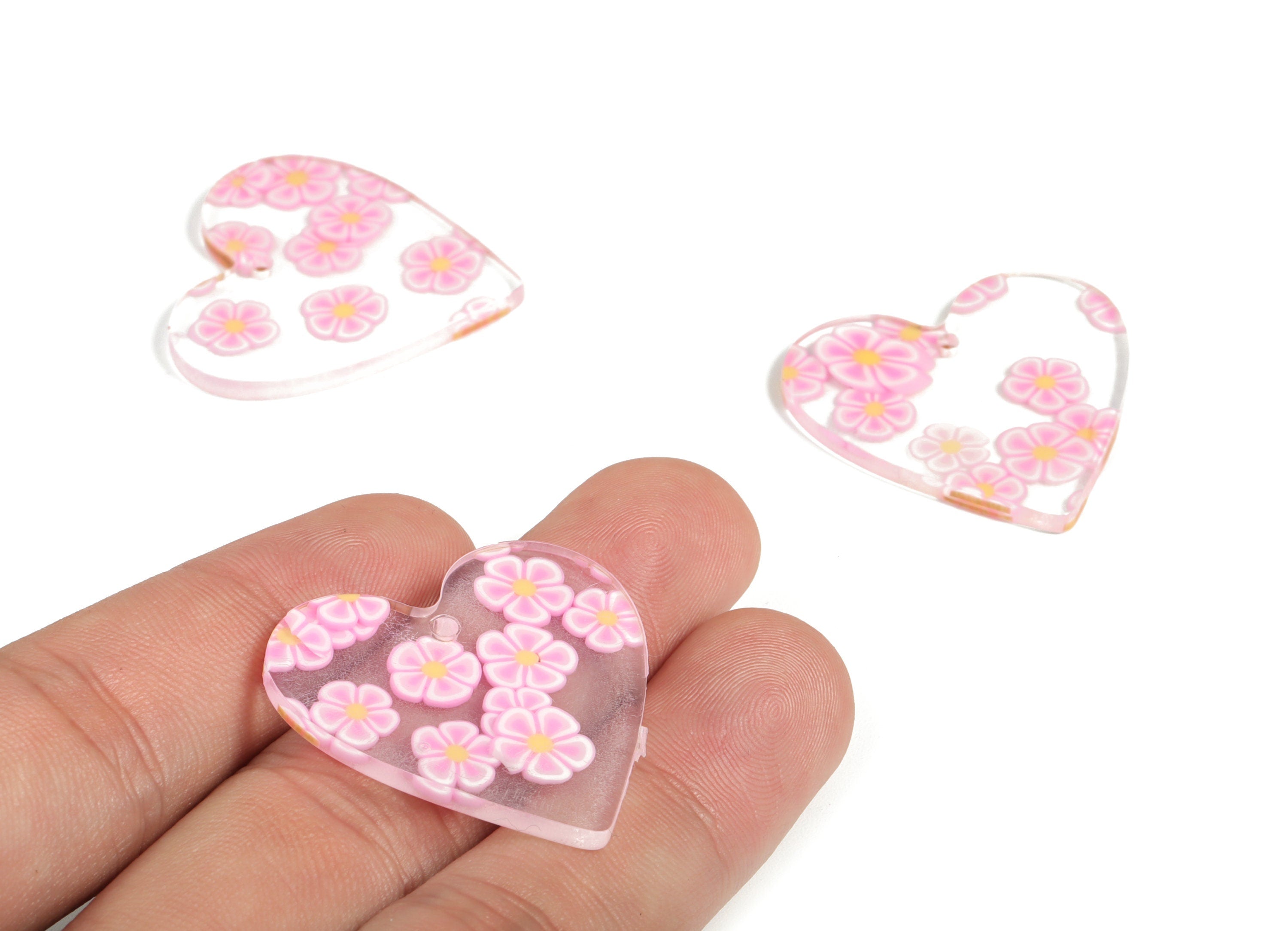 Acrylic Heart Earring Charms - Heart Pendant - Earring Findings - Jewelry Supplies - Color Code: A589 - 31.56x31.25x2.68mm - AC1431-A589 - DOMEDBAZAAR