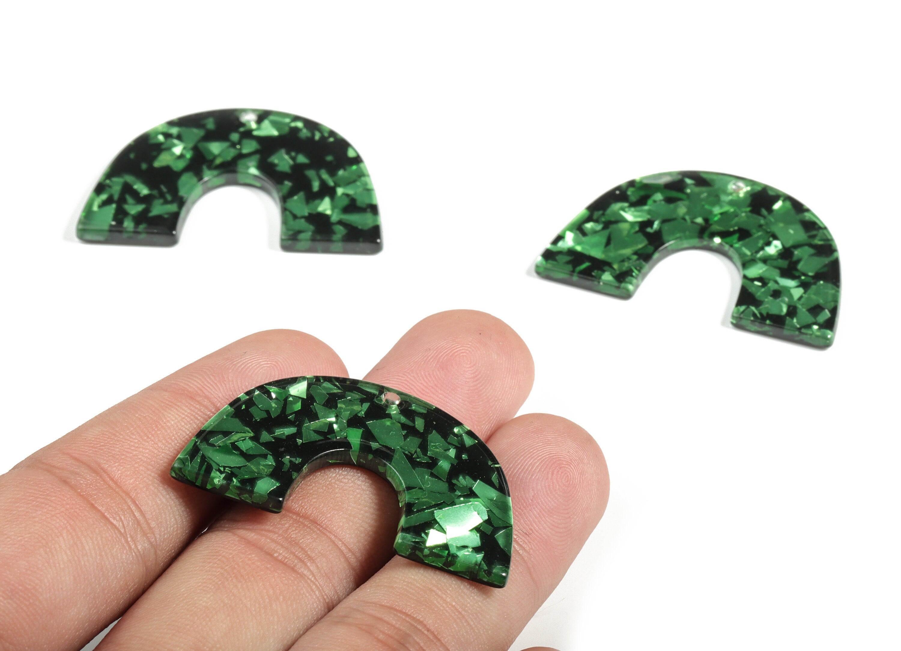 Acrylic Semicircle Earring Charms –Green Acrylic U Pendant - Jewelry Supplies - Color Code:A635 – 40.08x25.6x2.50mm - AC2018-A635 - DOMEDBAZAAR
