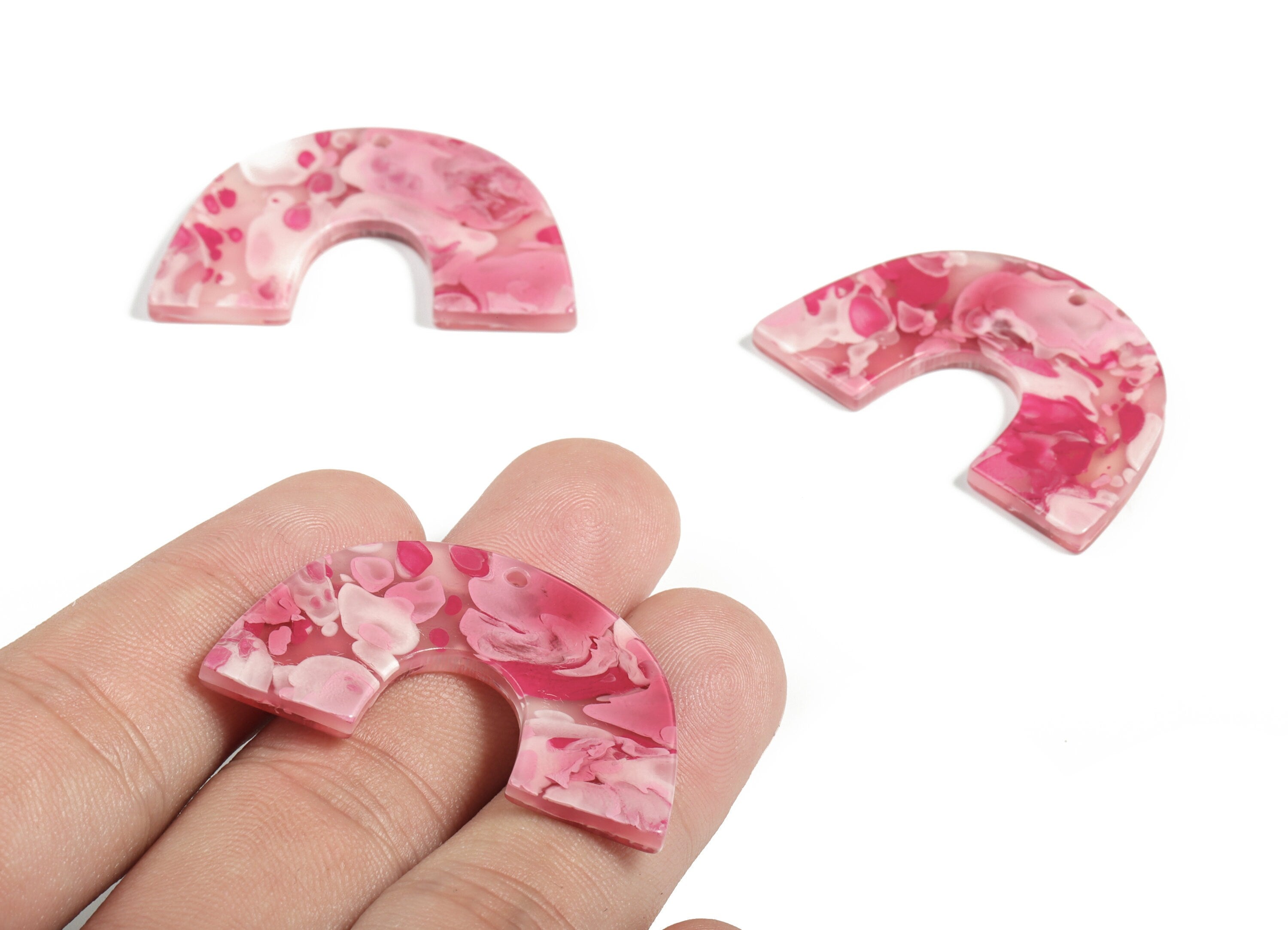 Acrylic Semicircle Earring Charms -Pink Acrylic U Pendant - Jewelry Supplies - Color Code:A633 - 40.25x25.72x3.03mm - AC2018-A633 - DOMEDBAZAAR