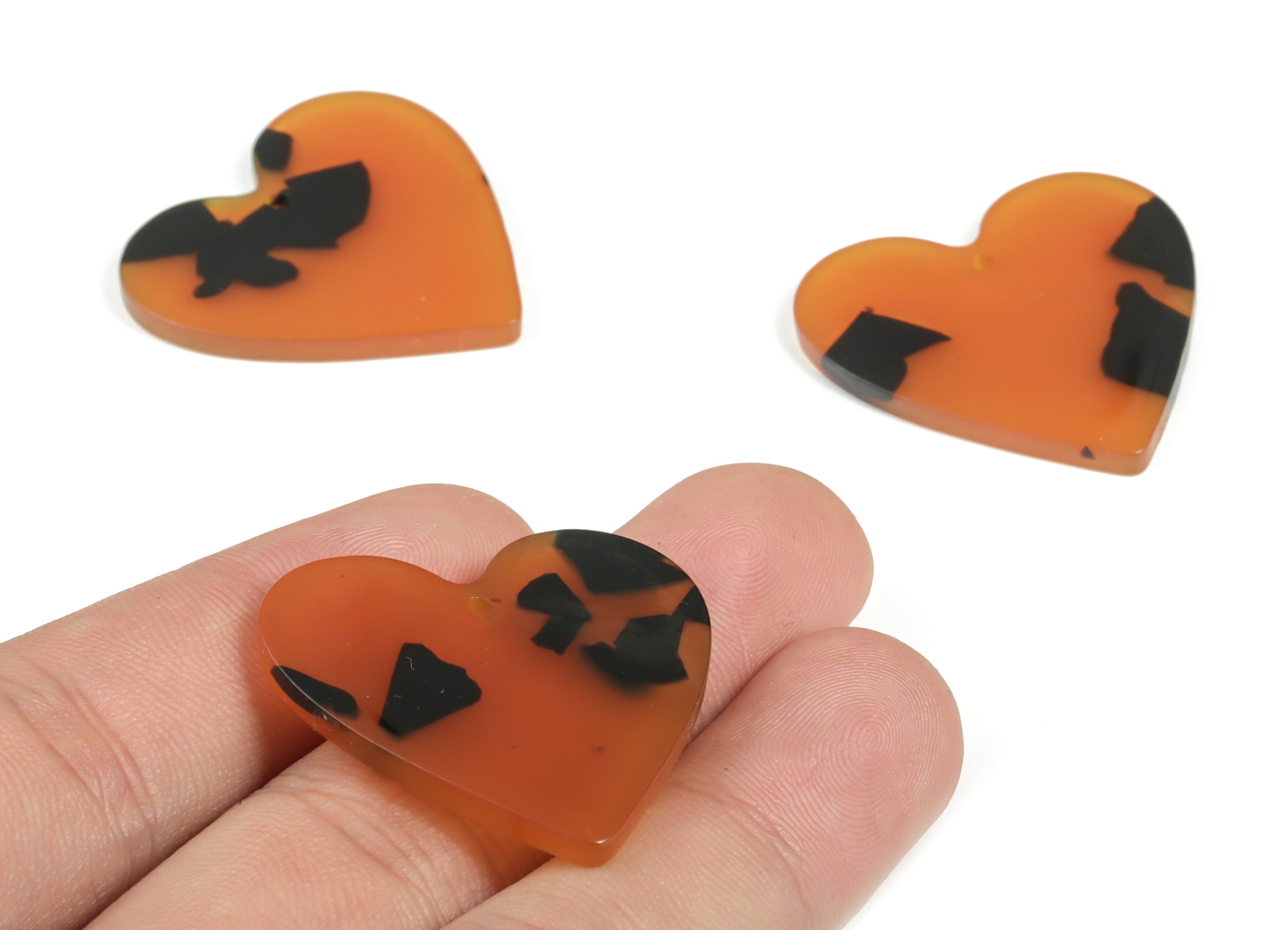 Acrylic Heart Earring Charms - Heart Pendant - Tortoise Shell Earring - Jewelry Supplies - Color Code: A623 - 31.63x31.3x2.6mm - AC1431-A623 - DOMEDBAZAAR