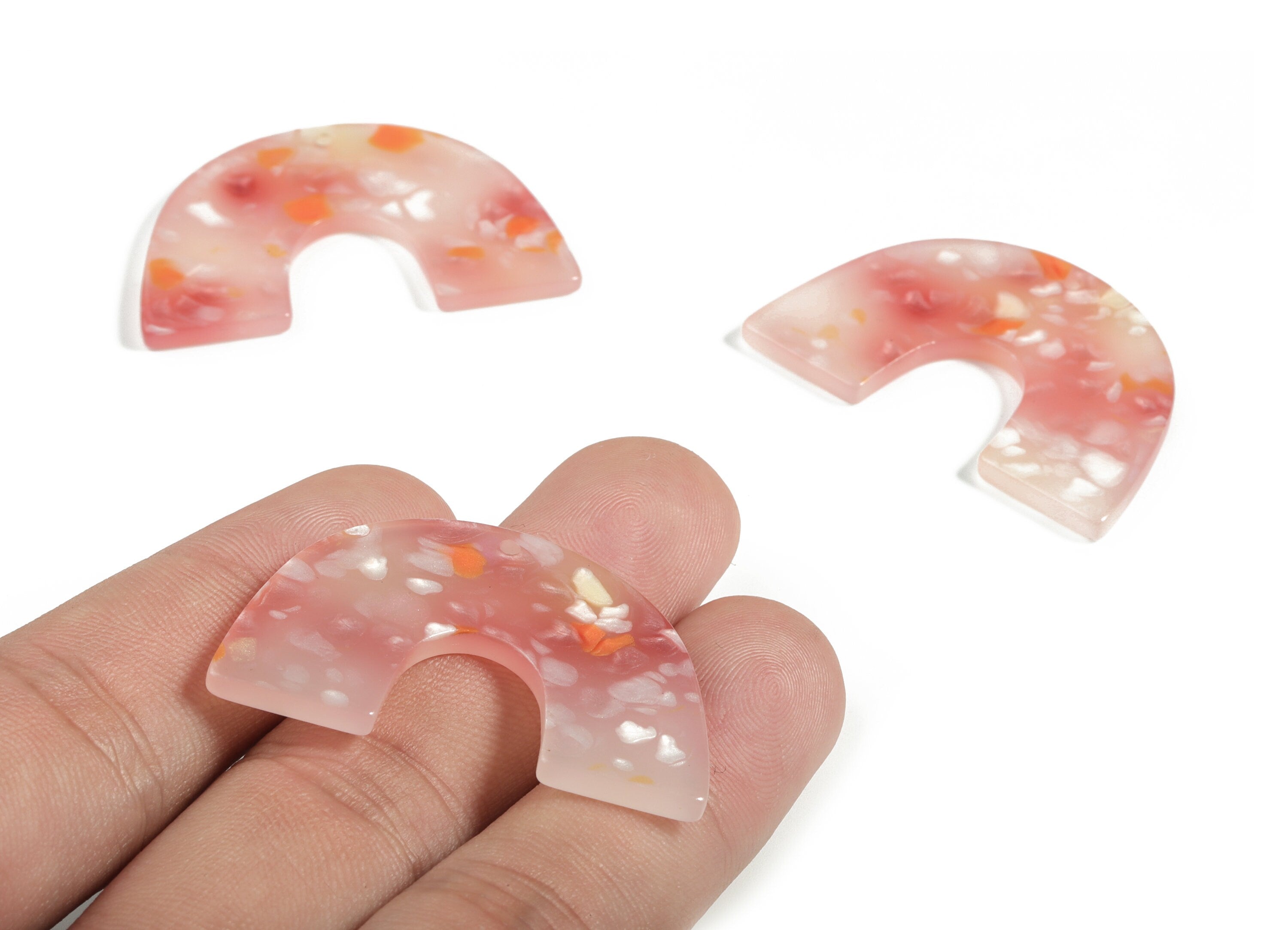 Acrylic Semicircle Earring Charms - Acrylic Pink U Pendant - Jewelry Supplies - Color Code:A604 – 40.18x25.7x1.97mm - AC2018-A604 - DOMEDBAZAAR