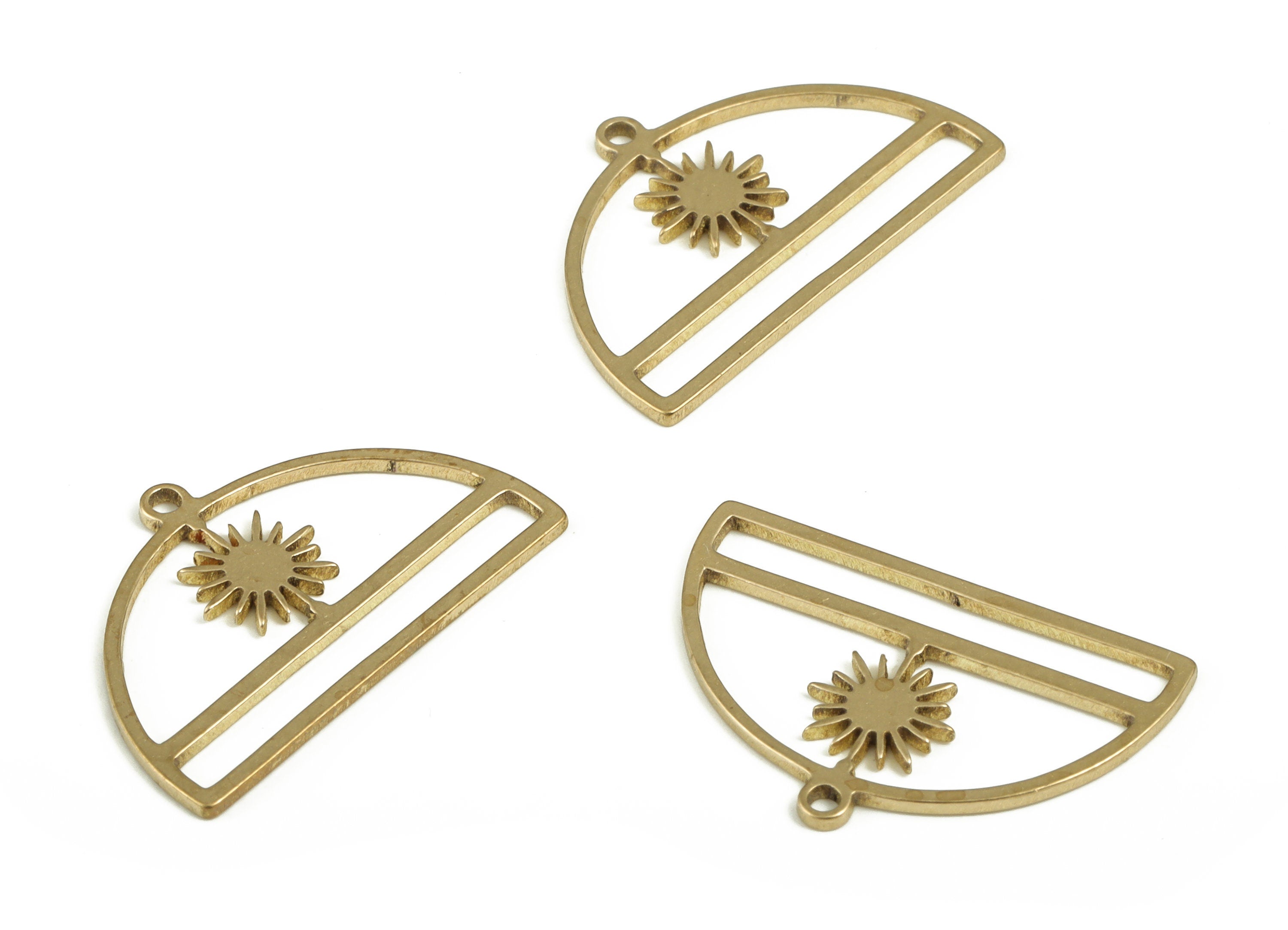 Brass Half Moon Pendant Charms - Raw Brass Semicircle Sun Earrings - Earrings Finding - Jewelry Making Supplies - 21.23x13.81x0.8mm - PP4186 - DOMEDBAZAAR
