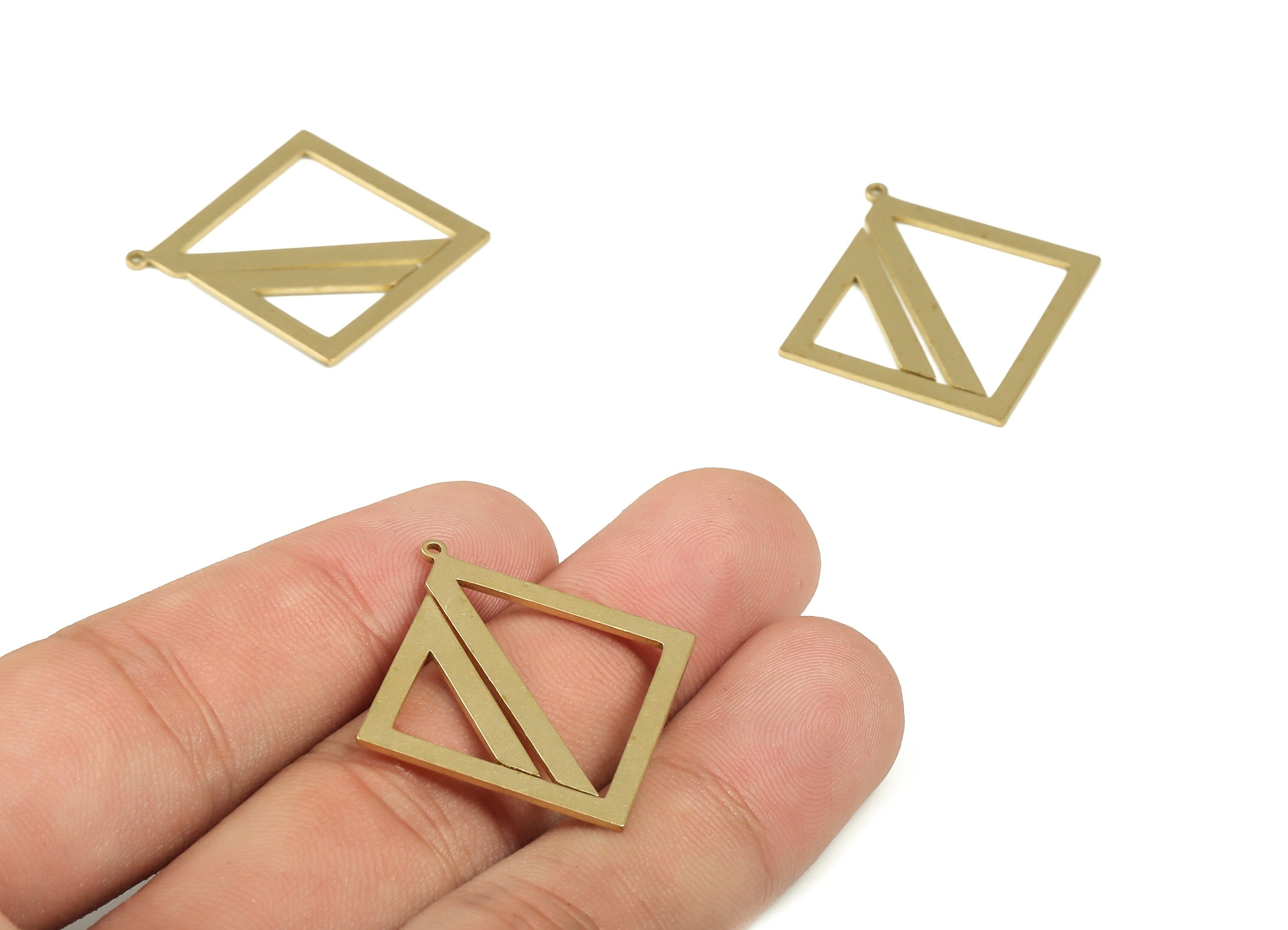 Square Triangles Pendant - Raw Brass Square Triangle Earring Charms - Earrings Finding - Jewelry Making Supplies - 33.85x31.9x0.8mm - PP4191 - DOMEDBAZAAR