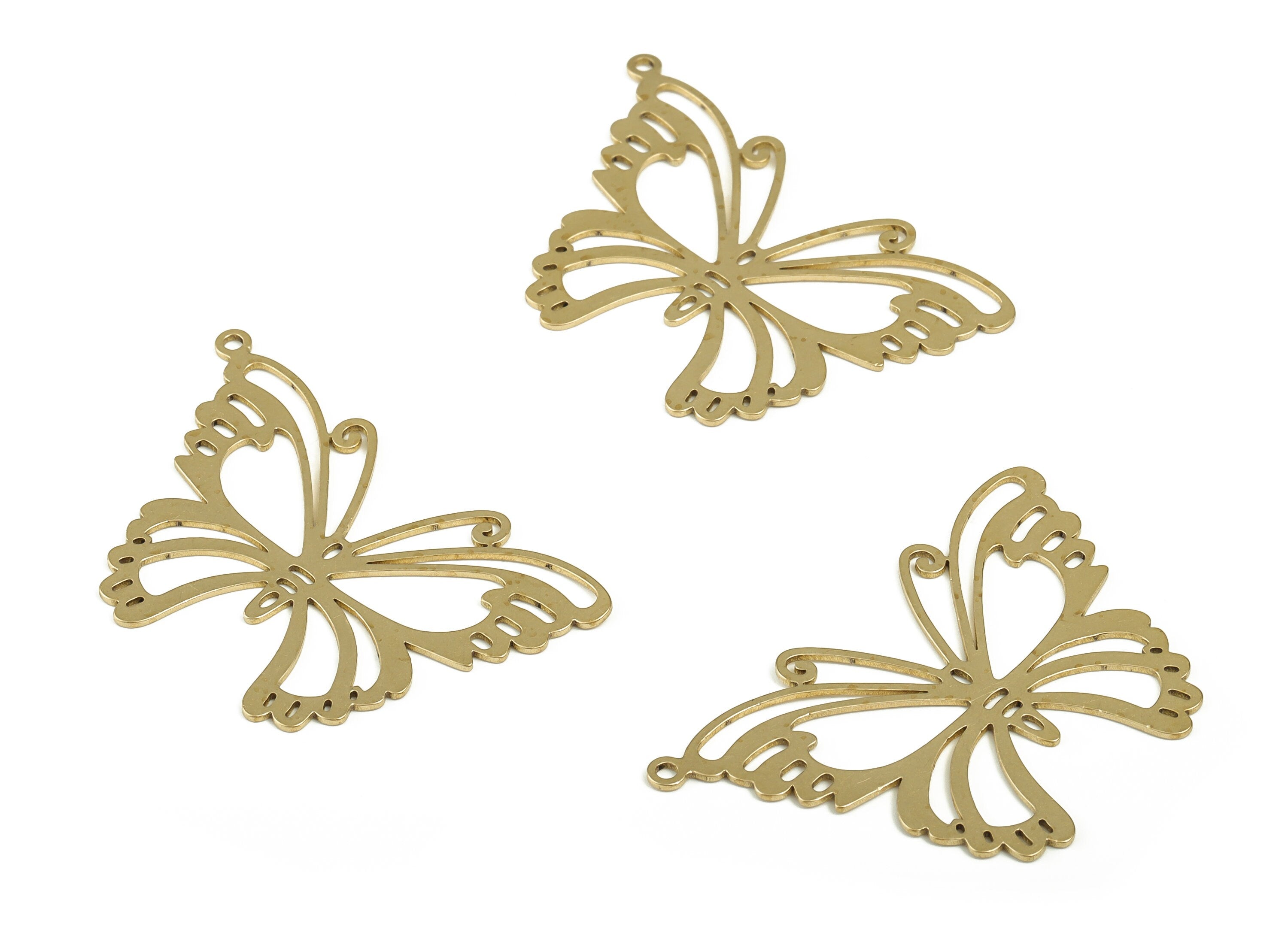 Brass Butterfly Earring Charms - Raw Brass Butterfly Pendant - Earring Findings - Jewelry Making Supplies - 43.01x28.81x0.7mm - PP4211 - DOMEDBAZAAR