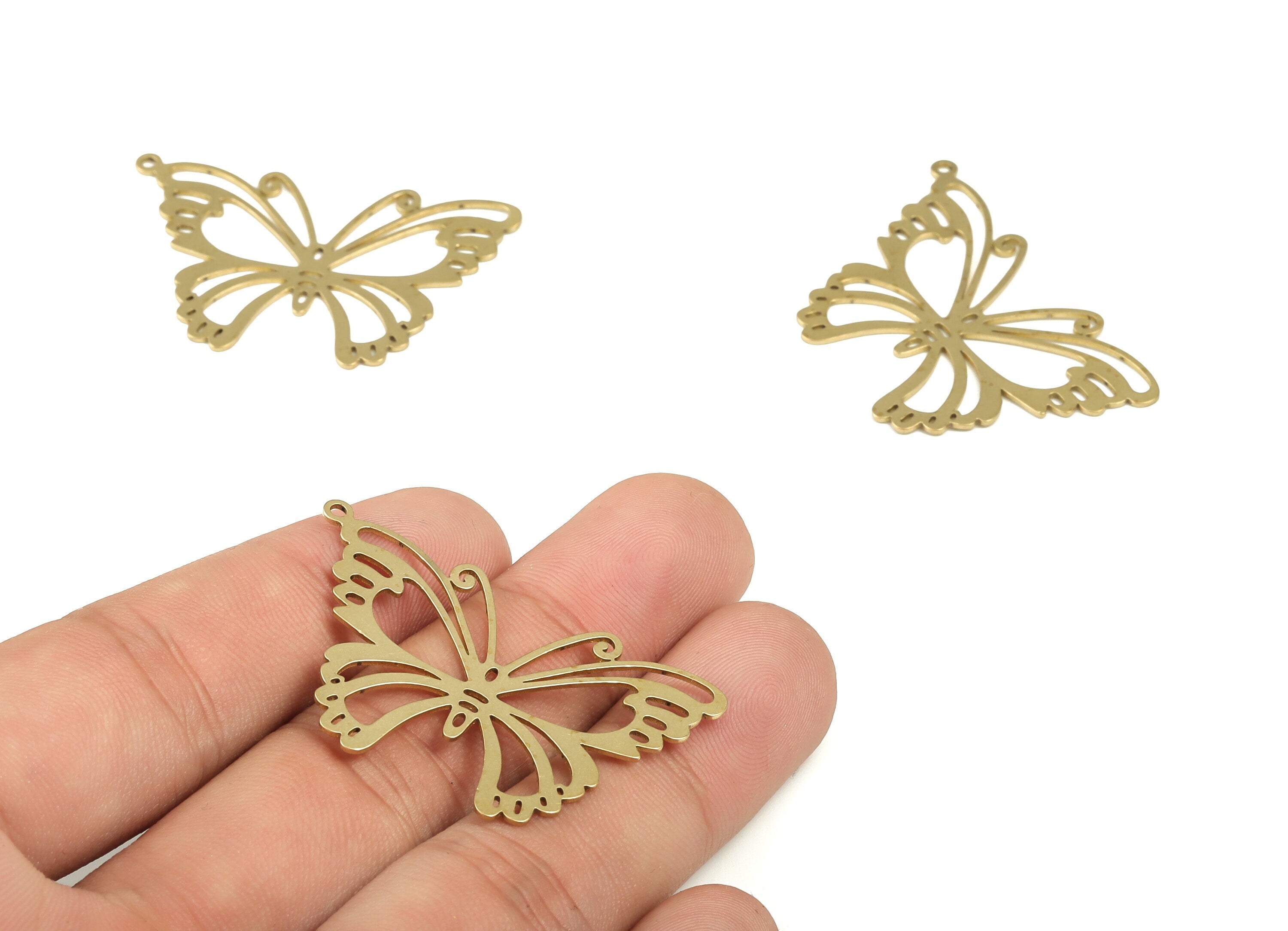 Brass Butterfly Earring Charms - Raw Brass Butterfly Pendant - Earring Findings - Jewelry Making Supplies - 43.01x28.81x0.7mm - PP4211 - DOMEDBAZAAR