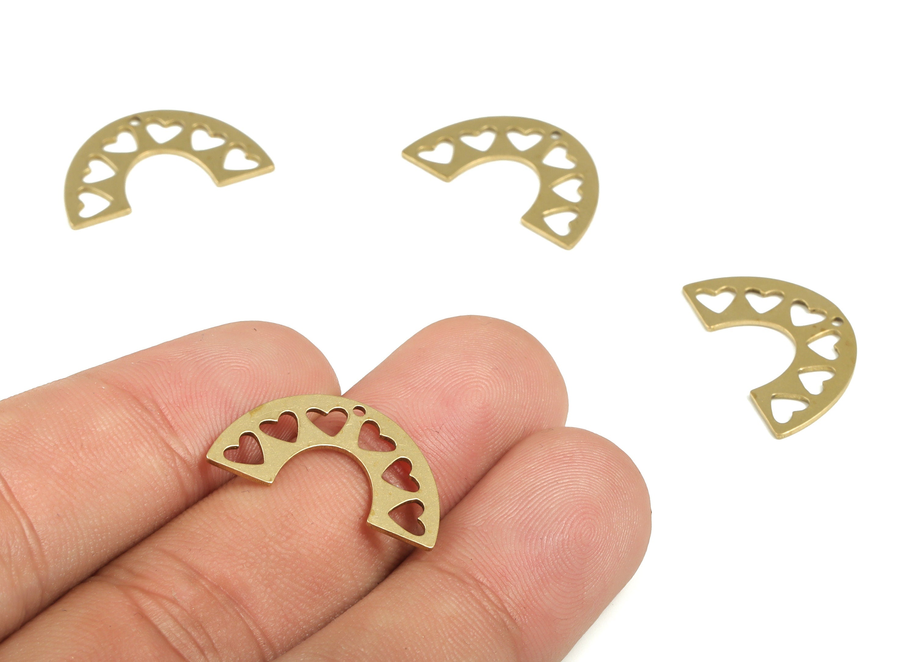 Brass Half Moon Hearts Pendant - Semi Circle Heart Earring Charms - Earrings Finding - Jewelry Making Supplies - 21.85x12.93x0.68mm - PP4218 - DOMEDBAZAAR