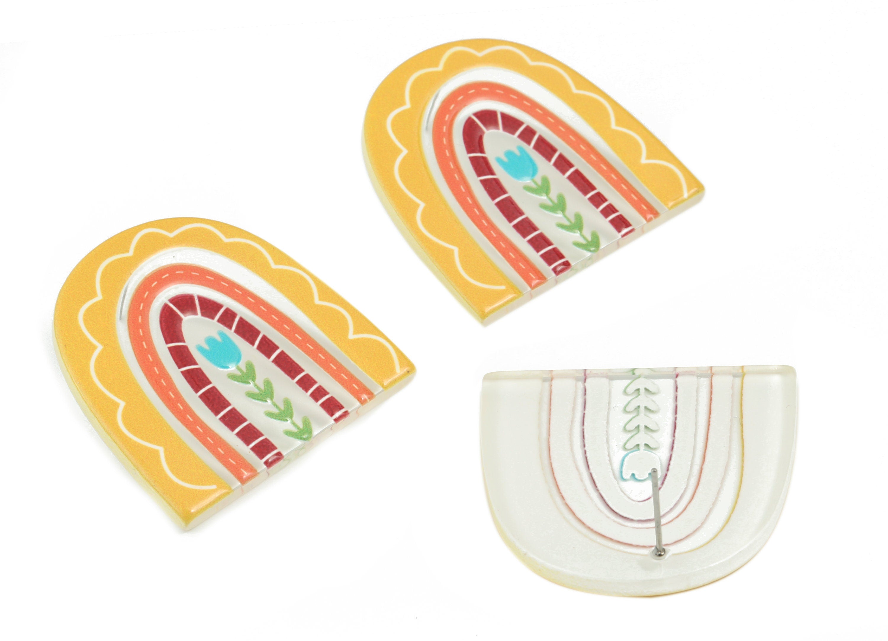 Acrylic Rainbow Earring Post - Acrylic Rainbow Flower Earring Stud - 316 Stainless Steel - Jewelry Supplies - 36.03x36.48x2.99mm - AC2207B - DOMEDBAZAAR