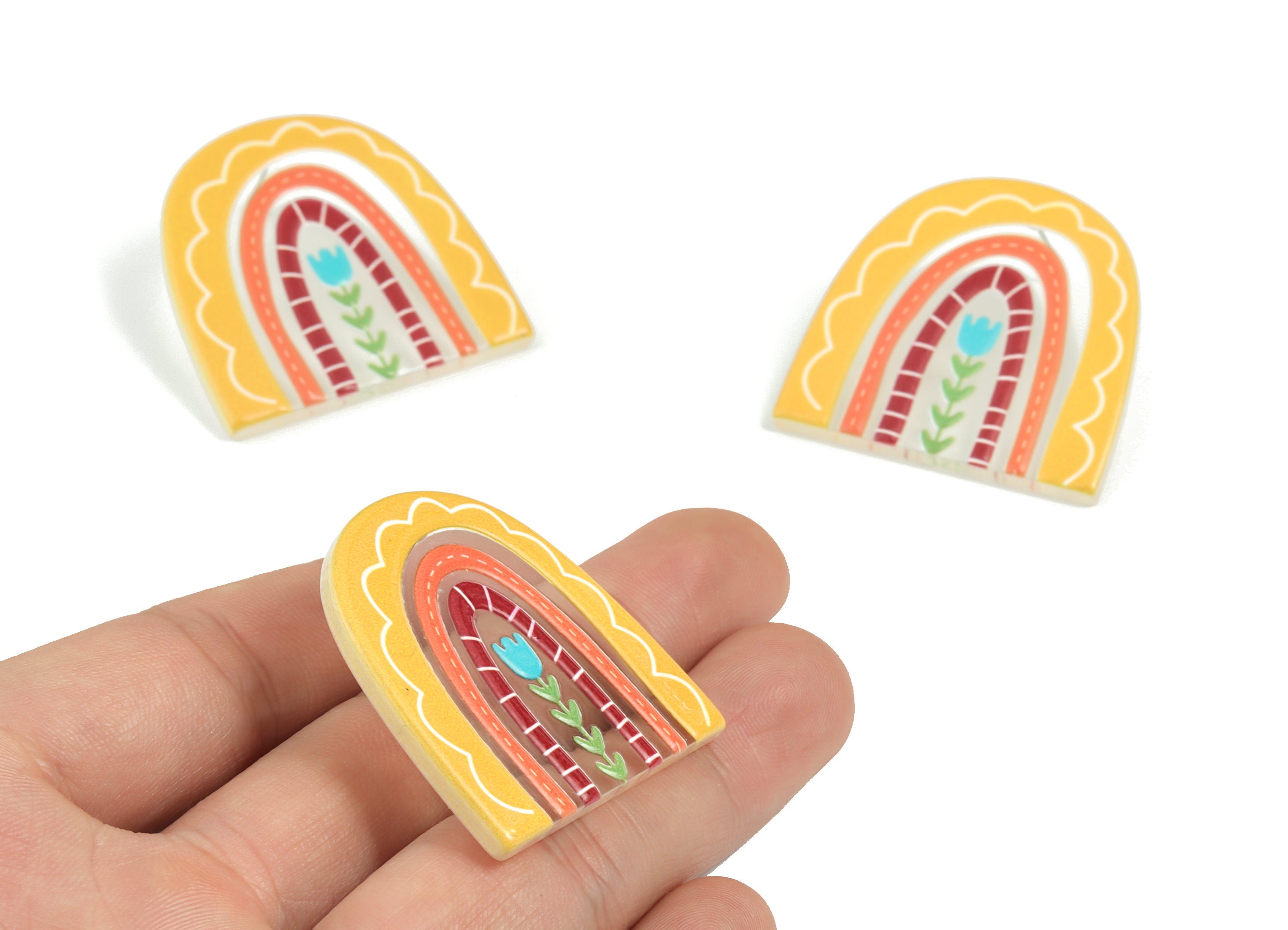 Acrylic Rainbow Earring Post - Acrylic Rainbow Flower Earring Stud - 316 Stainless Steel - Jewelry Supplies - 36.03x36.48x2.99mm - AC2207B - DOMEDBAZAAR