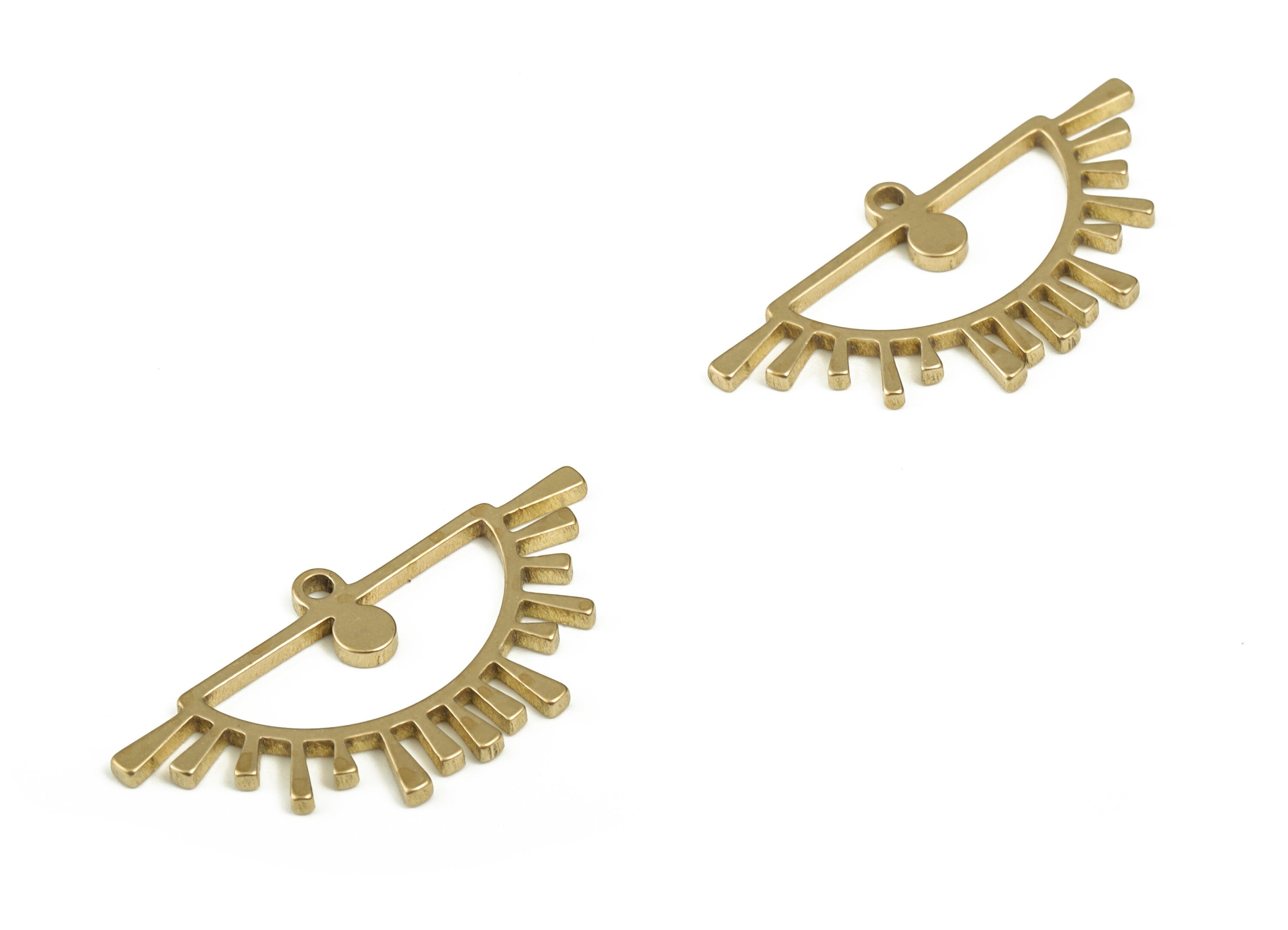 Half Sun Earring Charms - Raw Brass Semi Circle Pendant - Semicircle Eyelash Charms – Jewelry Making Supplies - 23.82x12.13x0.99mm - PP4204 - DOMEDBAZAAR