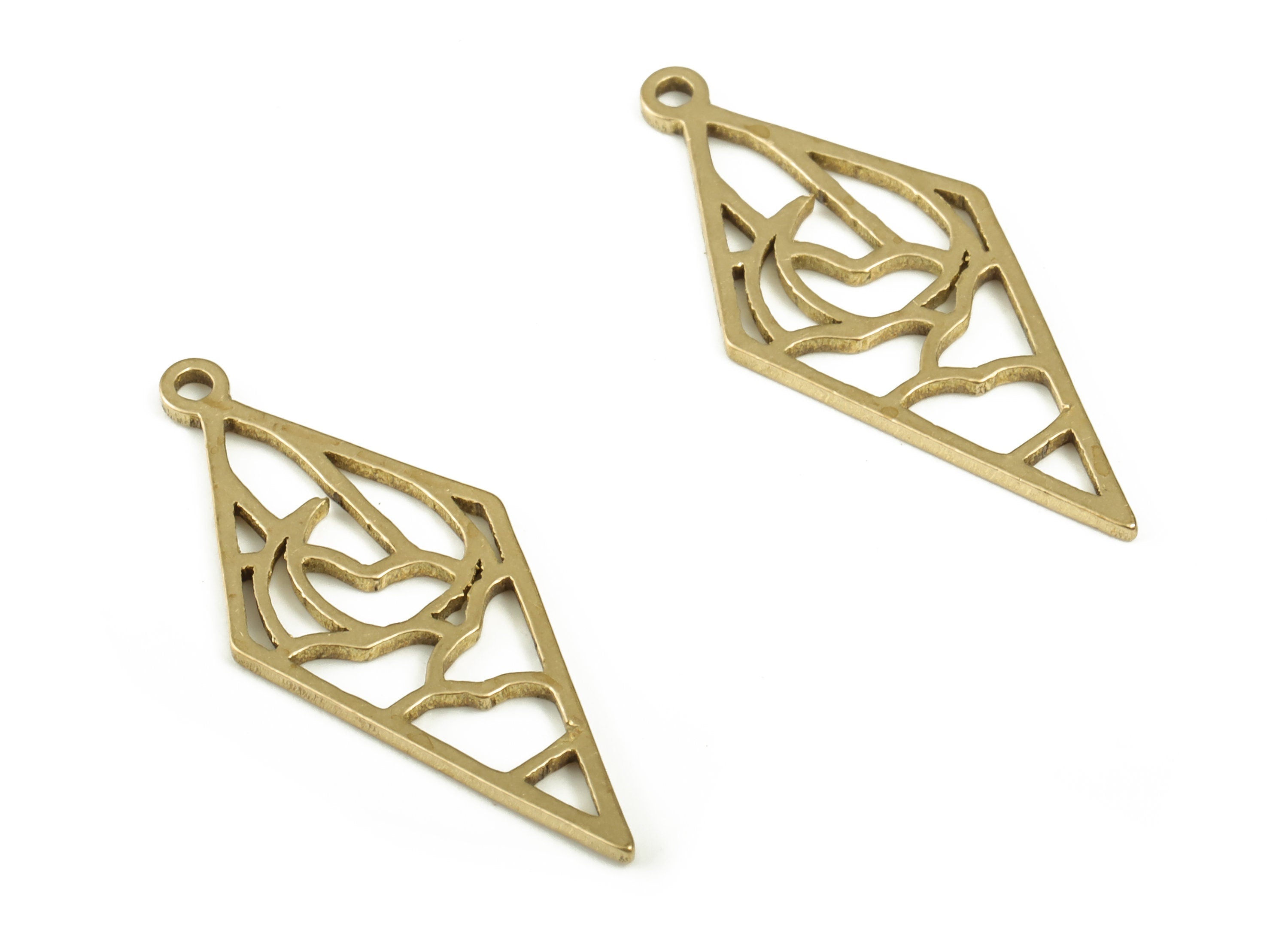 Rhombus Brass Pendant - Raw Brass Rhombus Earring Charms - Brass Crescent Charm - Jewelry Making Supplies - 23.87x9.84x0.78mm - PP4246 - DOMEDBAZAAR