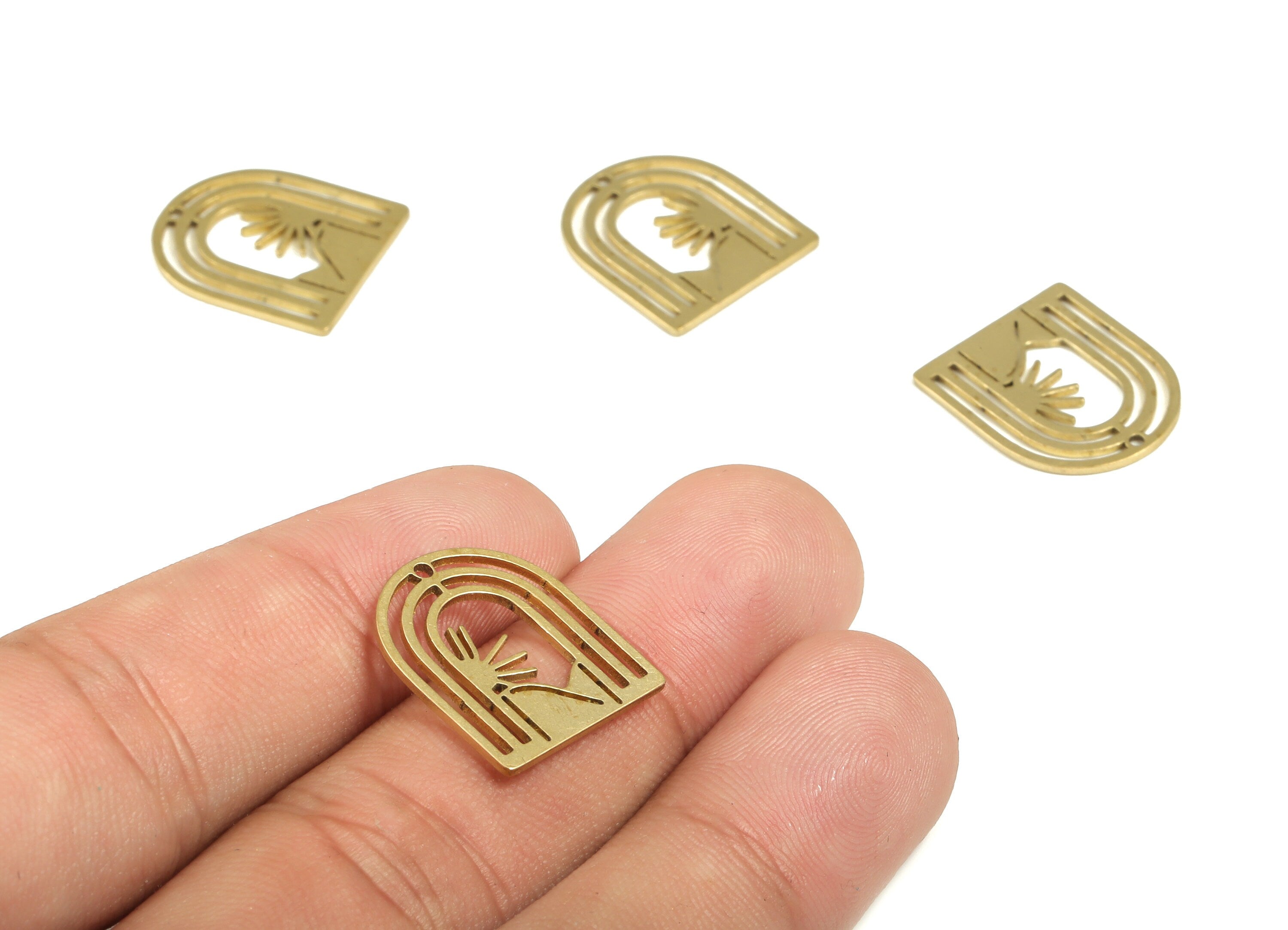 Rainbow Sun Domed Pendant - Raw Brass Rainbow Mountain Earring Charms - Half Oval Charms - Jewelry Supplies - 18.51x15.88x0.81mm - PP4247 - DOMEDBAZAAR