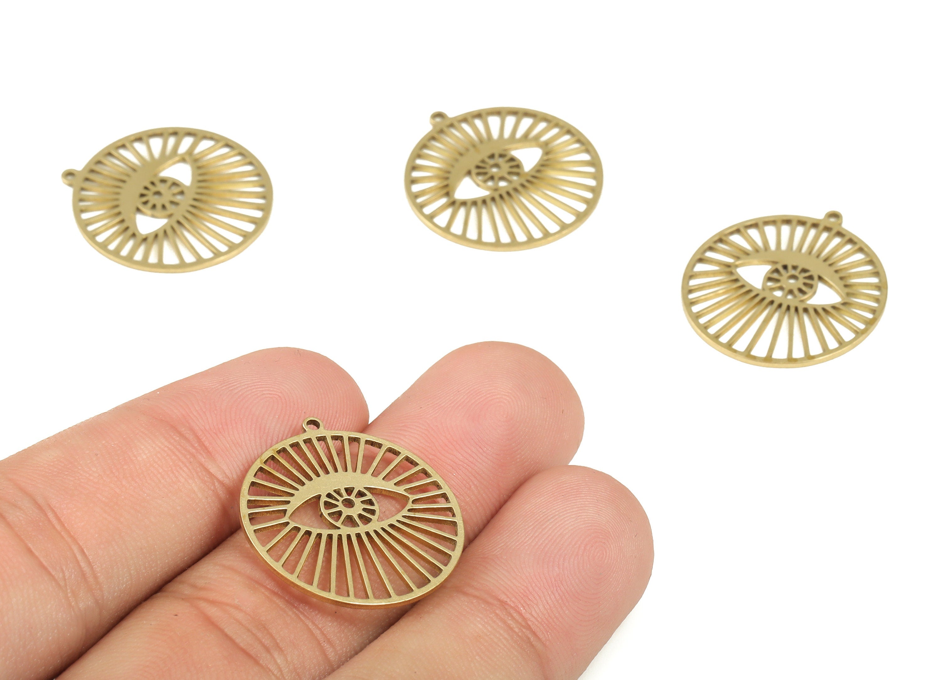 Brass Round Eye Earring Charms - Raw Brass Circle Eye Pendant - Earring Findings - Jewelry Making Supplies - 23.81x22.04x0.9mm - PP4203 - DOMEDBAZAAR