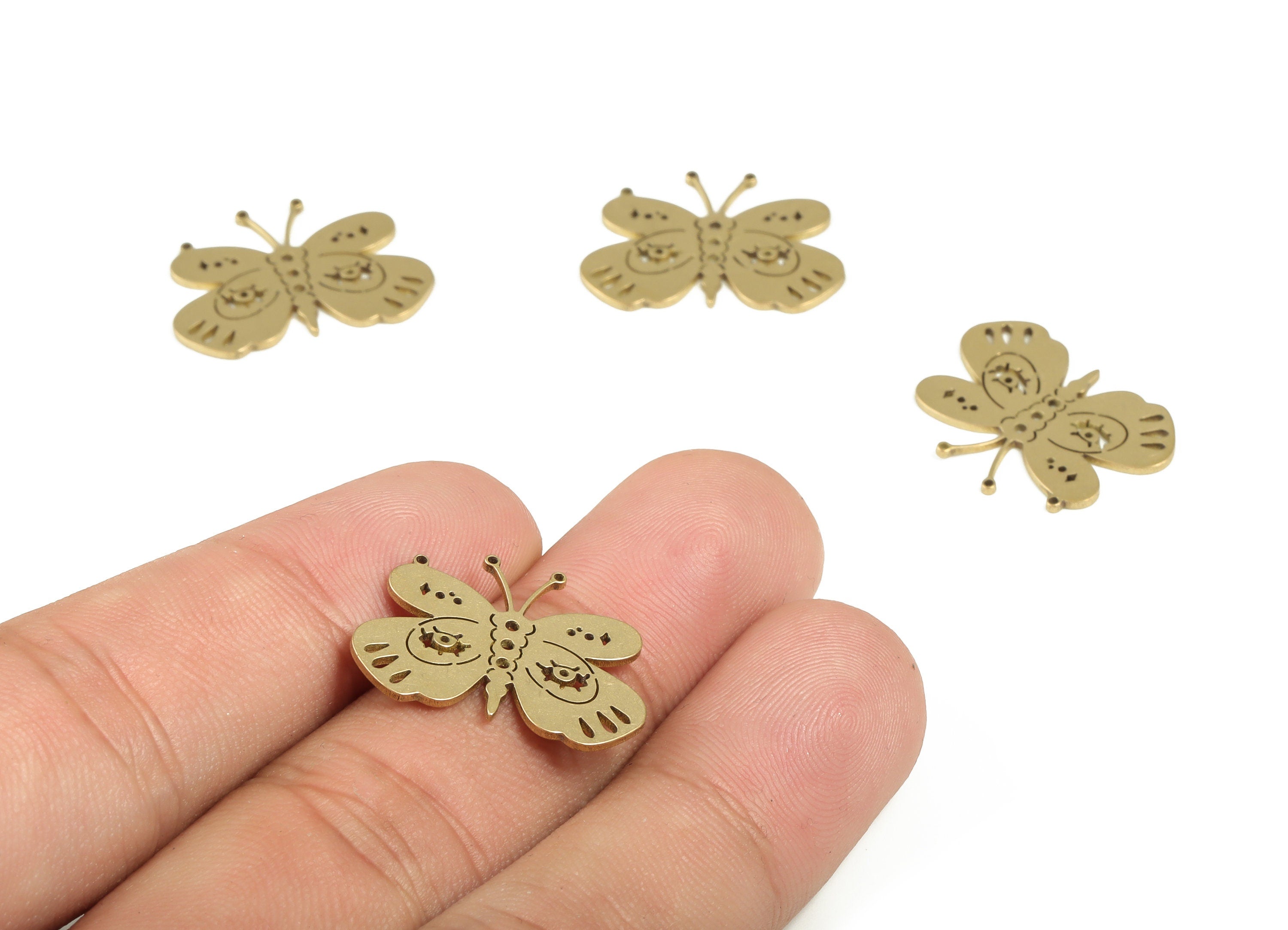 Brass Butterfly Earring Charms - Raw Brass Butterfly Pendant - Earrings Finding - Jewelry Making Supplies - 21.87x16.43x0.79mm - PP4185 - DOMEDBAZAAR