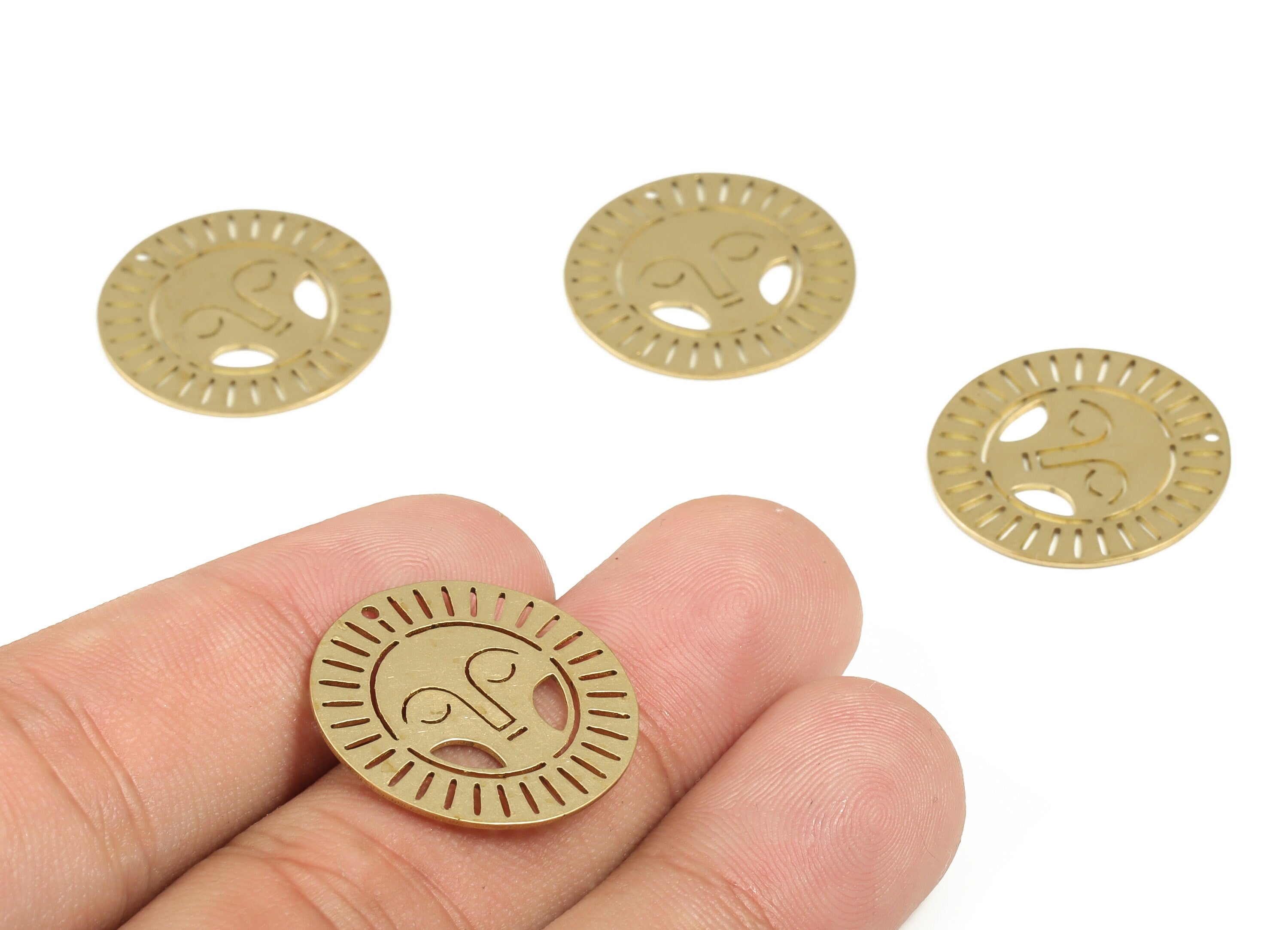 Asleep Face Sun Round Pendant - Raw Brass Sun Face Circle Earring Charms – DIY Jewelry Making Supplies - 22.02x22.02x0.58mm - PP4194 - DOMEDBAZAAR