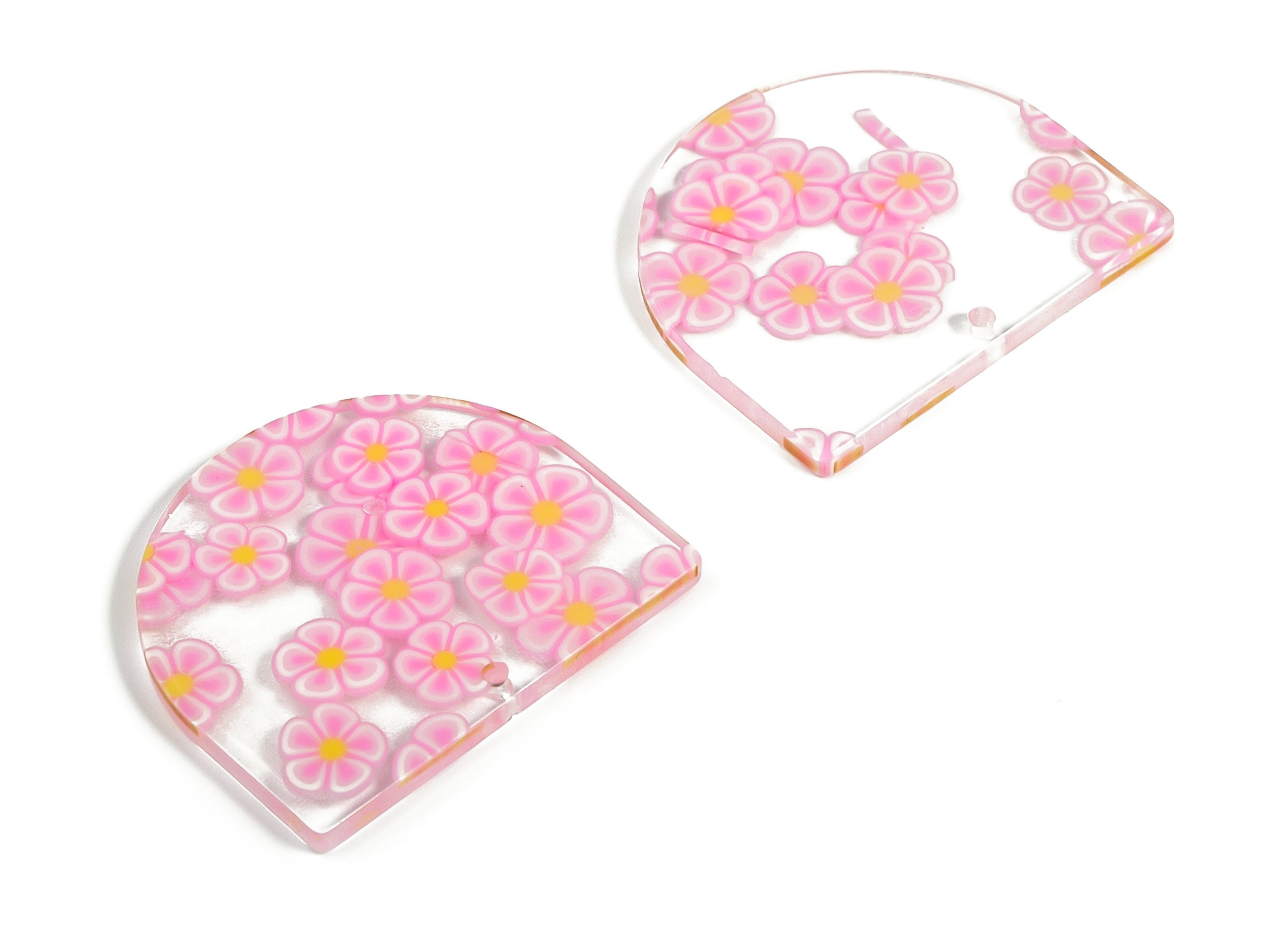 Acrylic D Earring Charms - Semi Circle Pendant - Earring Findings - Jewelry Supplies - Color Code: A589 - 33.18x29.22x2.61mm - AC1094-A589 - DOMEDBAZAAR