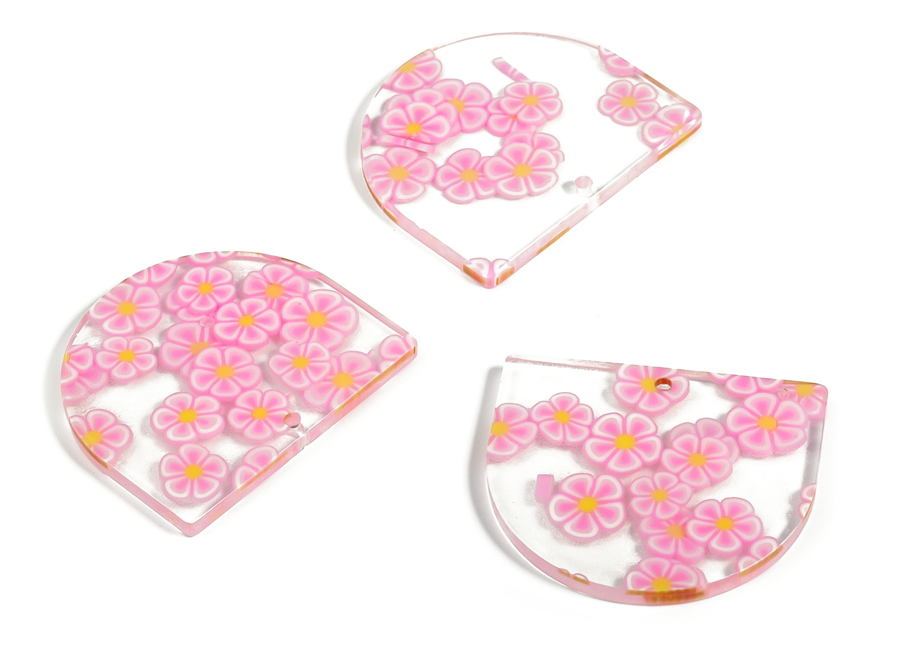 Acrylic D Earring Charms - Semi Circle Pendant - Earring Findings - Jewelry Supplies - Color Code: A589 - 33.18x29.22x2.61mm - AC1094-A589 - DOMEDBAZAAR