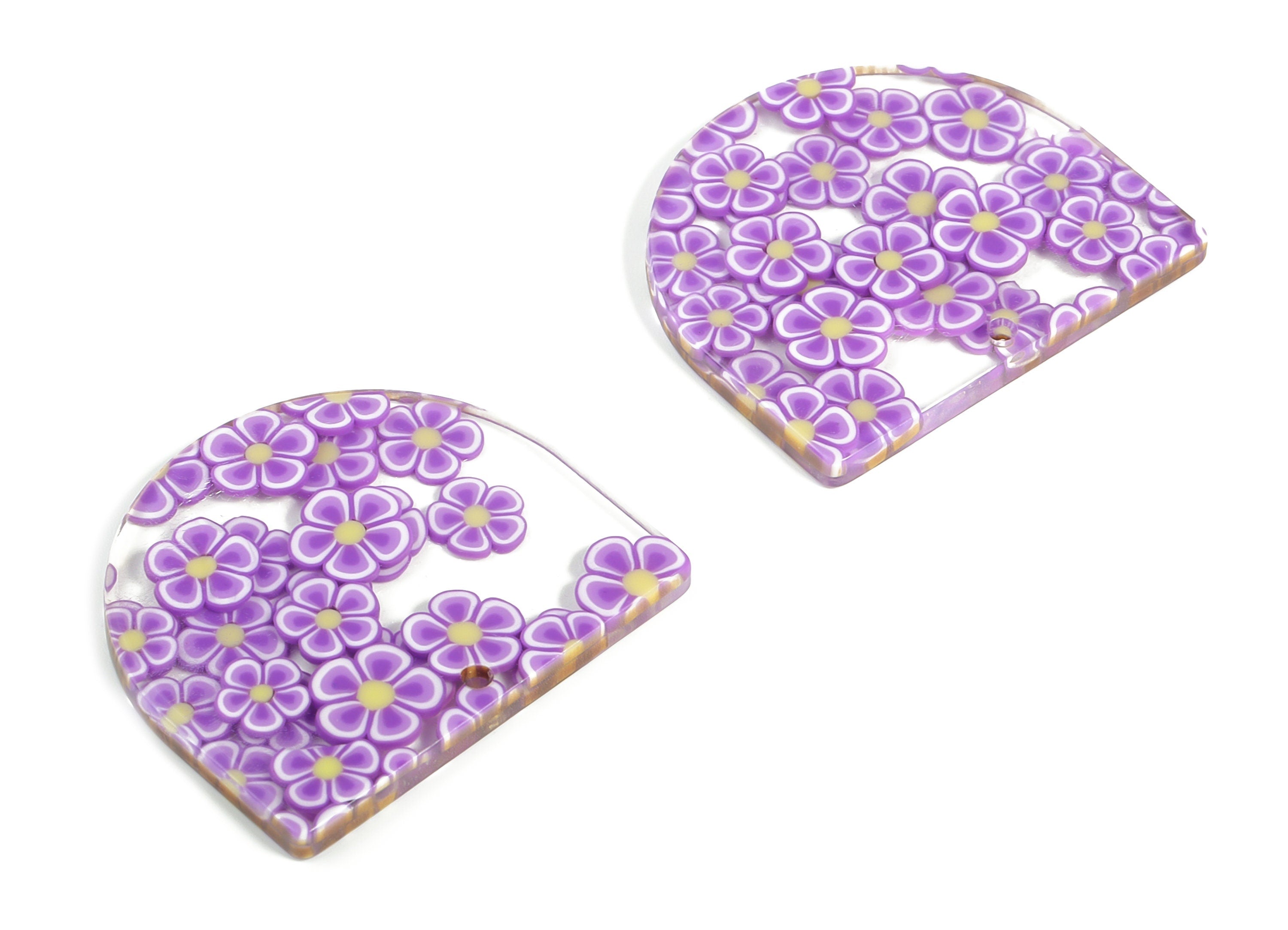 Acrylic D Earring Charms - Semi Circle Pendant - Earring Findings - Jewelry Supplies - Color Code: A593 - 33.38x29.28x2.69mm - AC1094-A593 - DOMEDBAZAAR