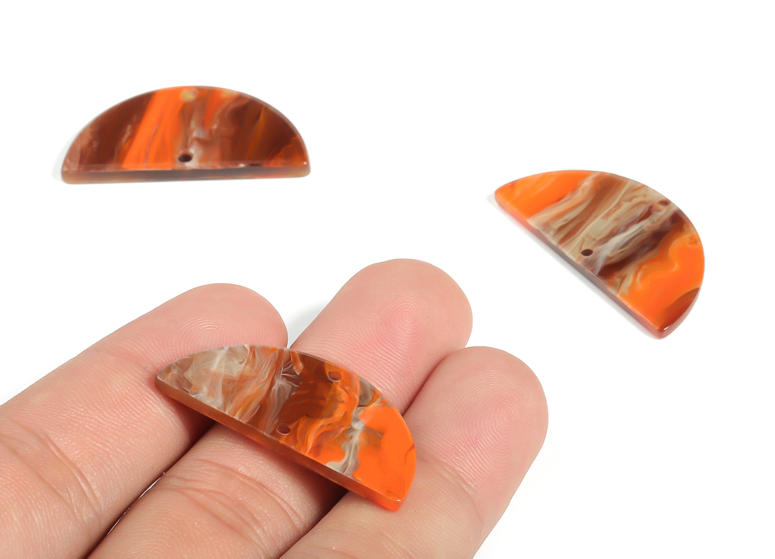 Acrylic Semicircle Earring Connectors - Acrylic Half Moon Charms - 2 Holes - Jewelry Supplies - Color Code:A622 - 34x17x2.7mm - AC1218-A622 - DOMEDBAZAAR