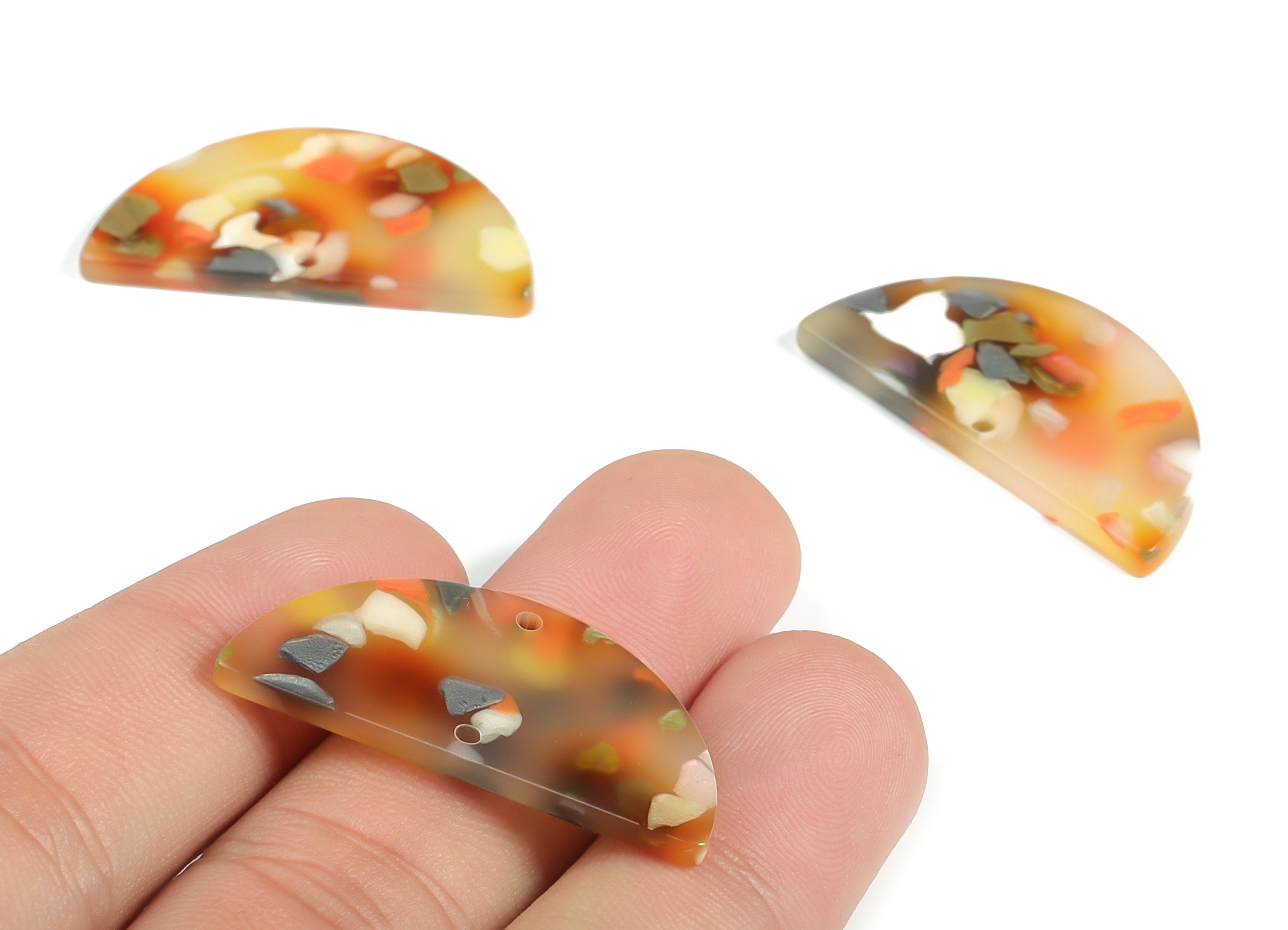 Acrylic Semicircle Earring Connectors - Acrylic Half Moon Charms - 2 Holes - Jewelry Supplies - Color Code:A607 - 34x17x2.4mm - AC1218-A607 - DOMEDBAZAAR