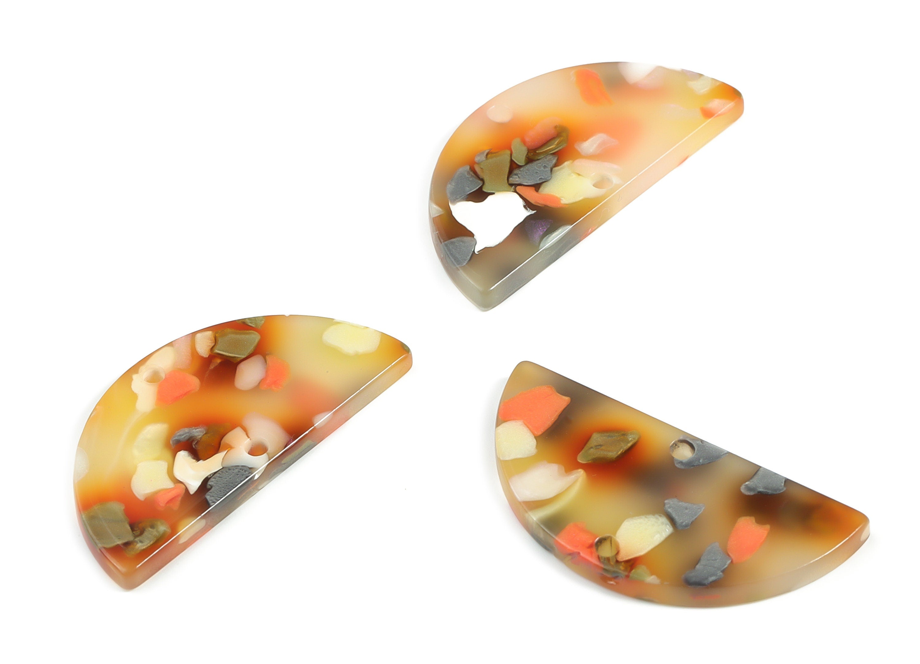 Acrylic Semicircle Earring Connectors - Acrylic Half Moon Charms - 2 Holes - Jewelry Supplies - Color Code:A607 - 34x17x2.4mm - AC1218-A607 - DOMEDBAZAAR