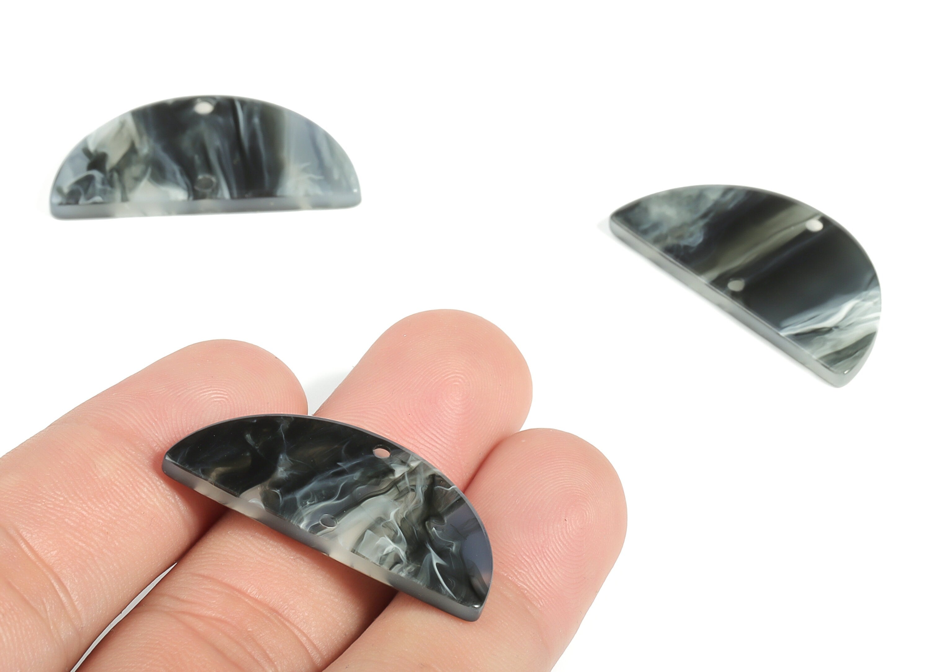 Acrylic Semicircle Earring Connectors - Acrylic Half Moon Charms - 2 Holes - Jewelry Supplies - Color Code:A626 - 34x17x2.4mm - AC1218-A626 - DOMEDBAZAAR