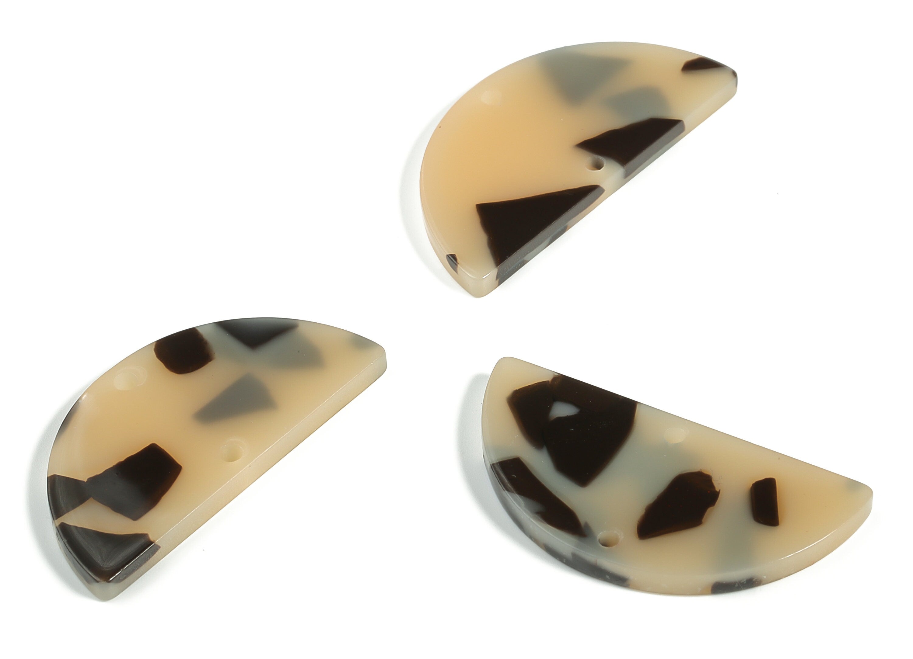 Acrylic Semicircle Earring Connectors - Half Moon Charms - Tortoise Shell - Jewelry Supplies - Color Code:A630 - 34x17x2.6mm - AC1218-A630 - DOMEDBAZAAR