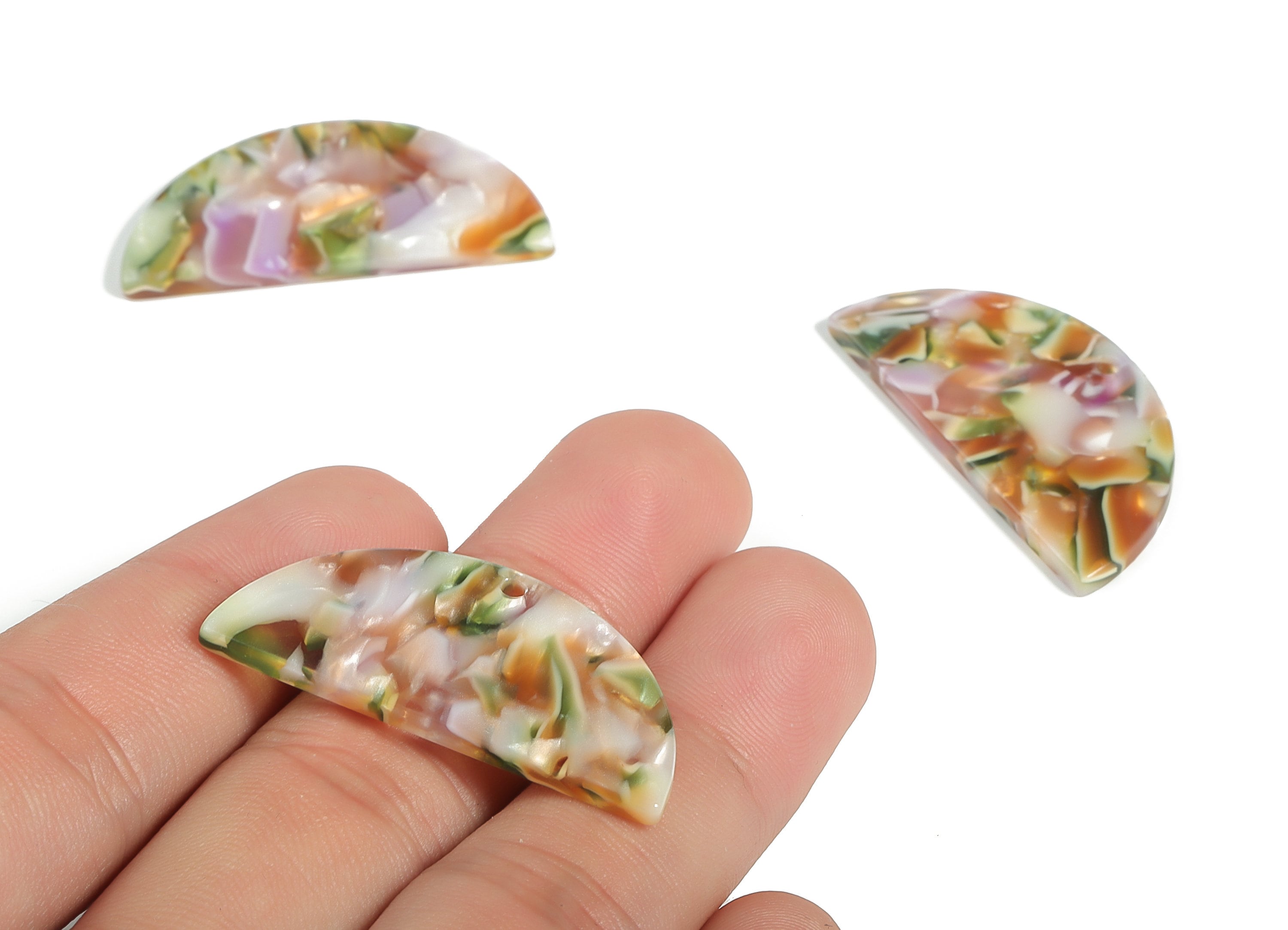 Acetate Semicircle Earring Charms - Acetate Half Moon Pendant - Jewelry Making Supplies - Color Code: A537 - 37.31x18.32x2.5mm - AC2252-A537 - DOMEDBAZAAR
