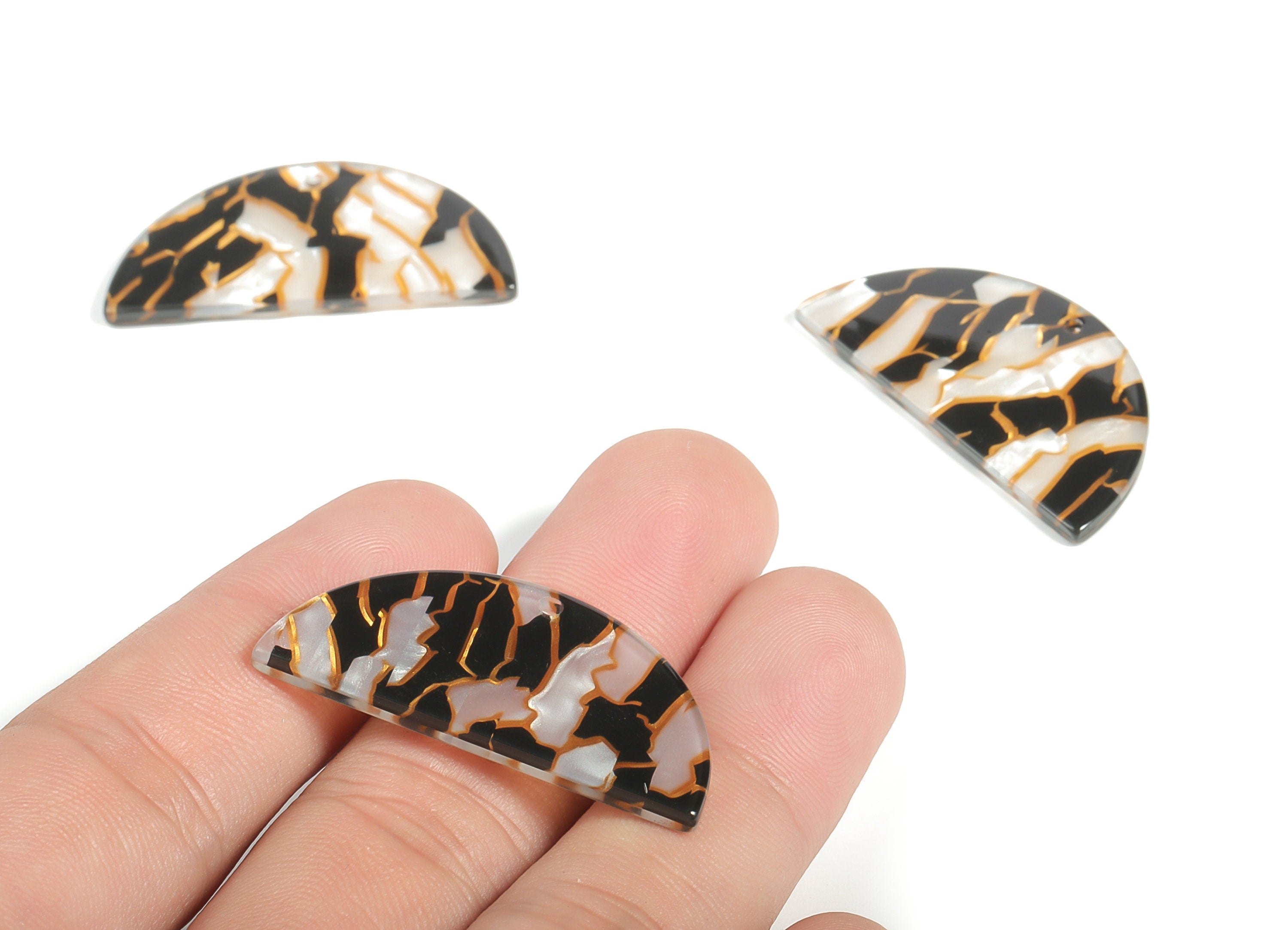 Acrylic Semicircle Earring Charms - Acrylic Half Moon Pendant - Jewelry Making Supplies - Color Code: A403 - 37.15x18.58x2.6mm - AC2252-A403 - DOMEDBAZAAR