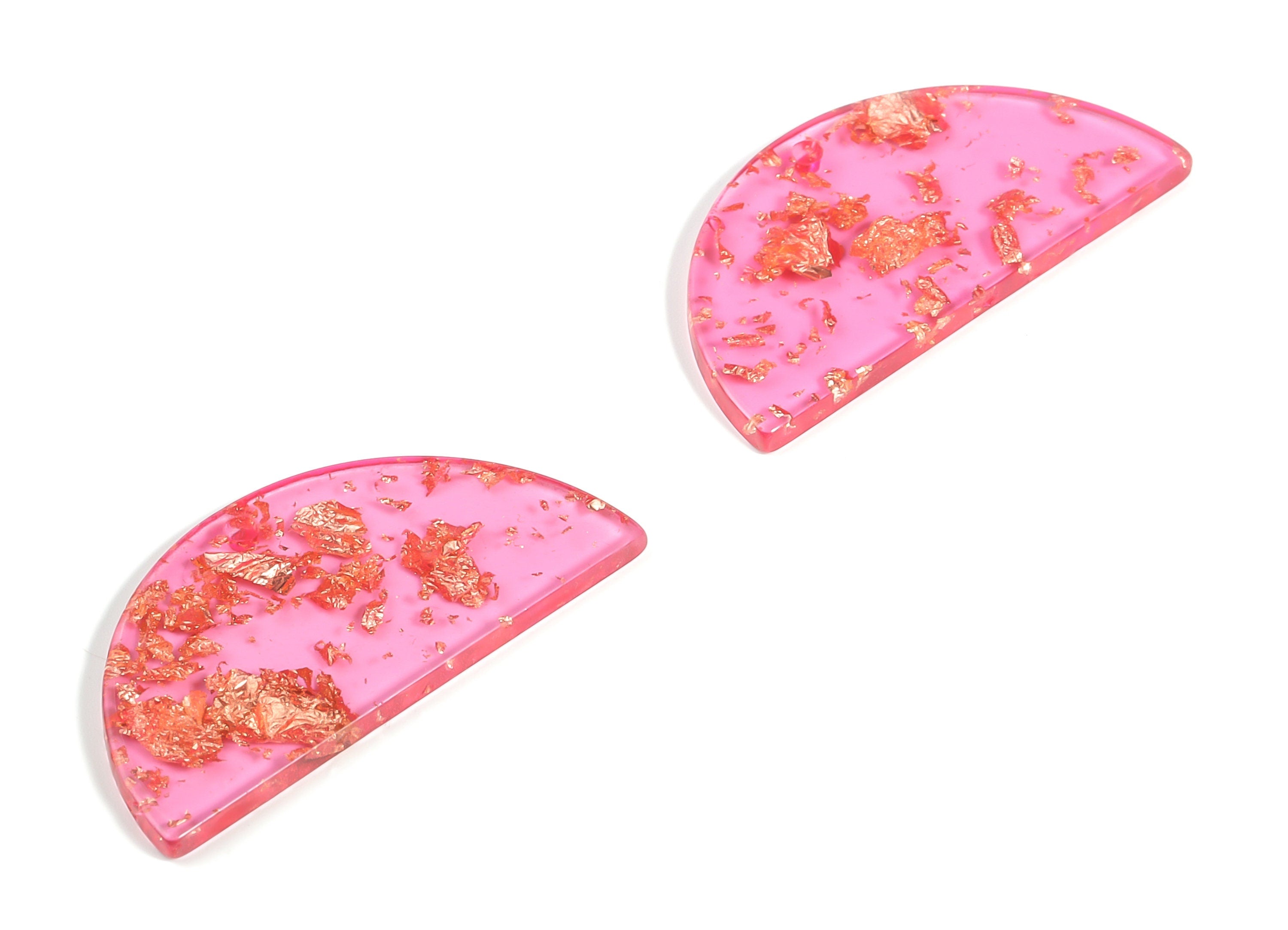 Acrylic Semicircle Earring Charms - Acrylic Half Moon Pendant - Gold Red Foil & Confetti - Color Code: A444 - 37.11x18.5x2.2mm - AC2252-A444 - DOMEDBAZAAR