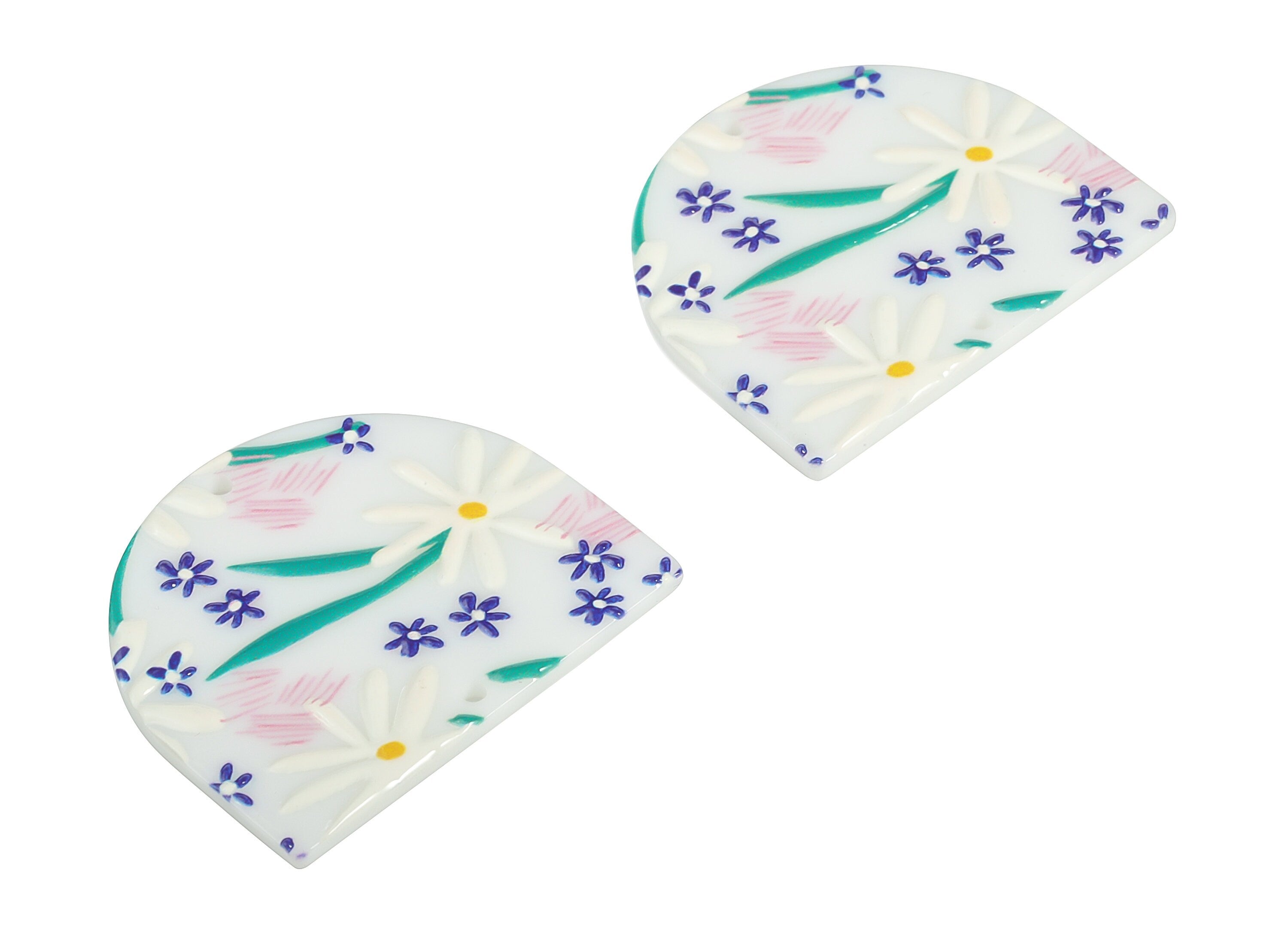 Acrylic D Flower Earring Connector - Acrylic Semicircle Charms - Half Moon Pendant - Jewelry Making Supplies - 34.15x29.42x2.41mm - AC2251D - DOMEDBAZAAR