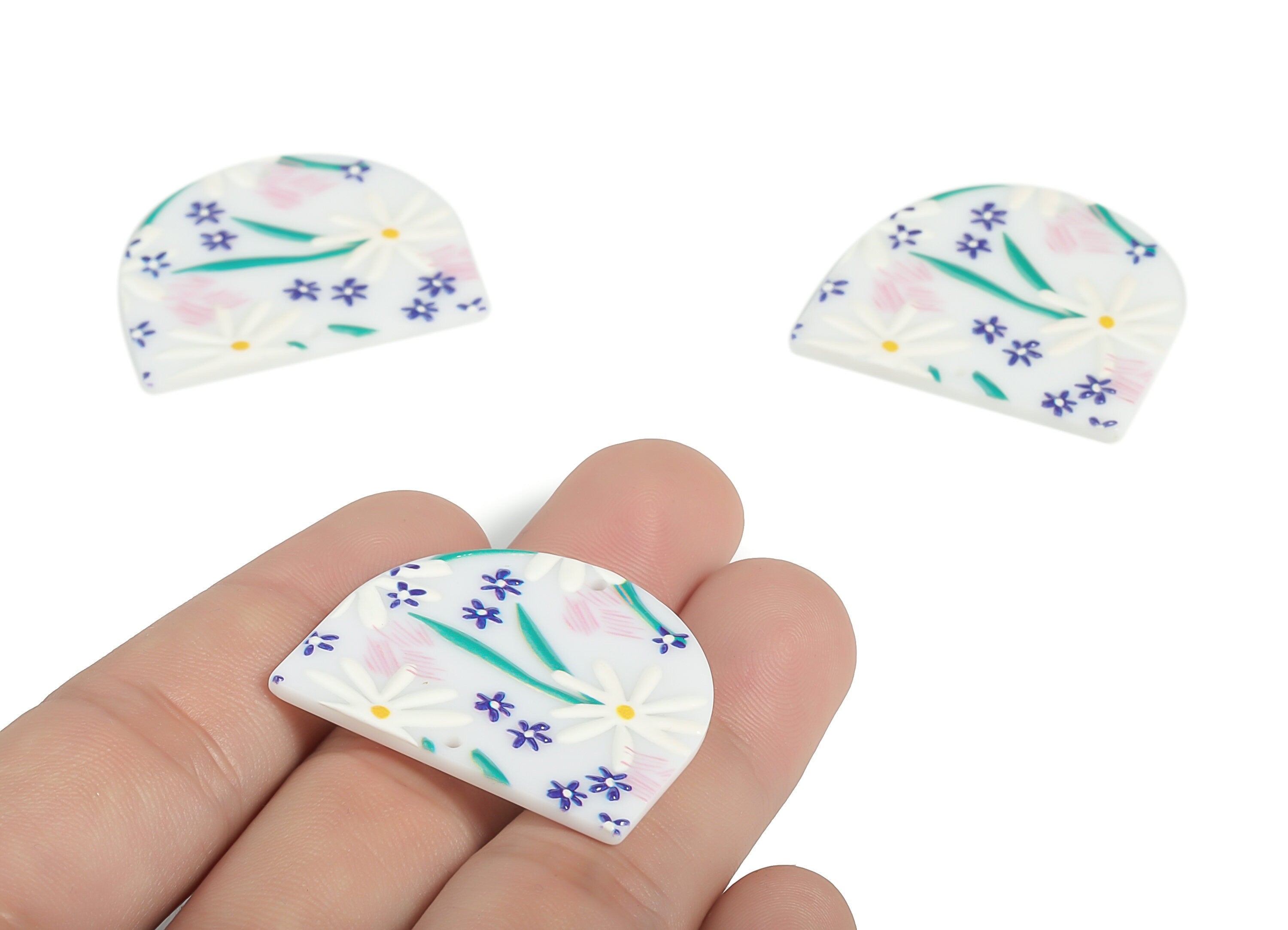 Acrylic D Flower Earring Connector - Acrylic Semicircle Charms - Half Moon Pendant - Jewelry Making Supplies - 34.15x29.42x2.41mm - AC2251D - DOMEDBAZAAR