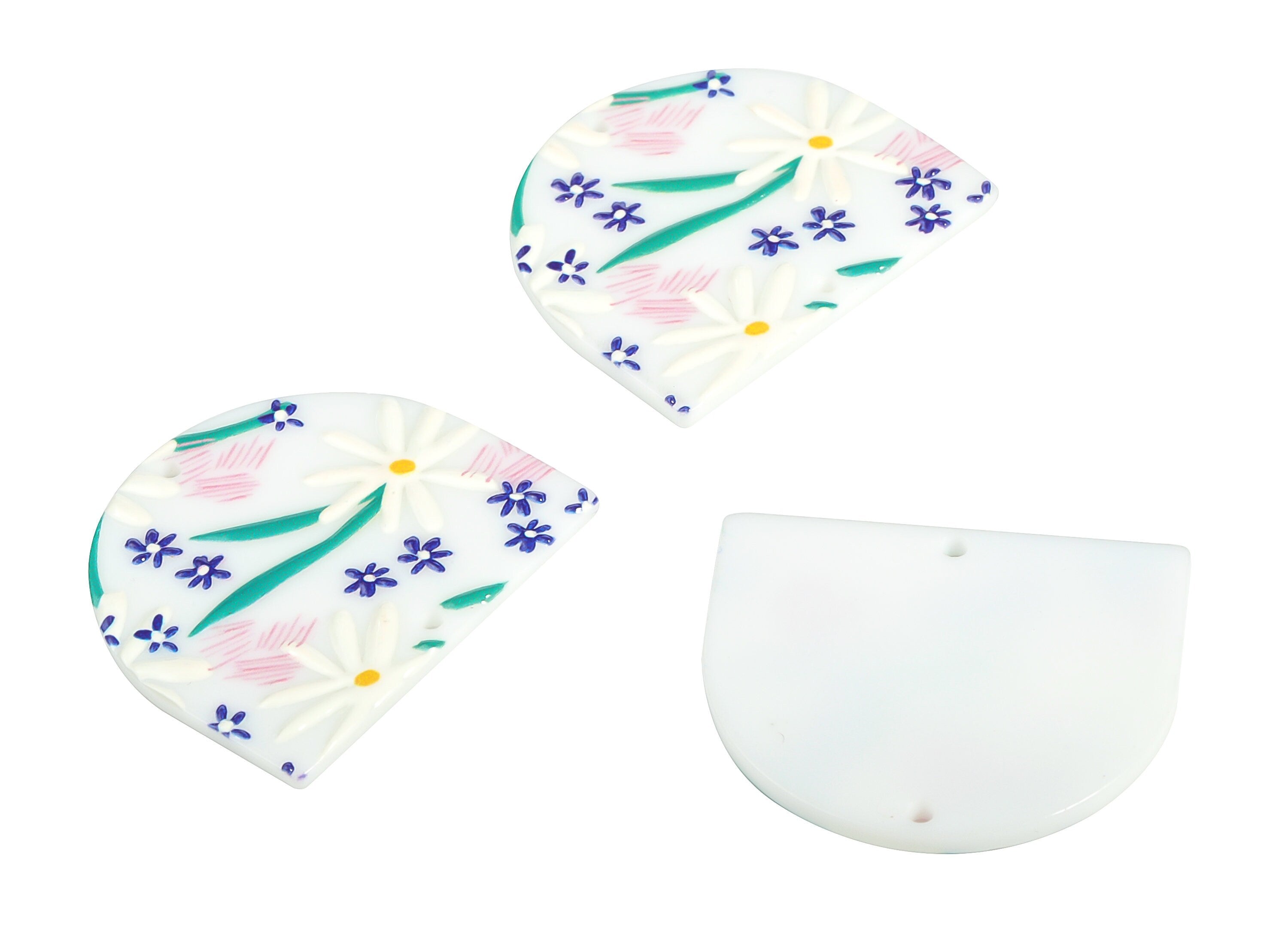 Acrylic D Flower Earring Connector - Acrylic Semicircle Charms - Half Moon Pendant - Jewelry Making Supplies - 34.15x29.42x2.41mm - AC2251D - DOMEDBAZAAR