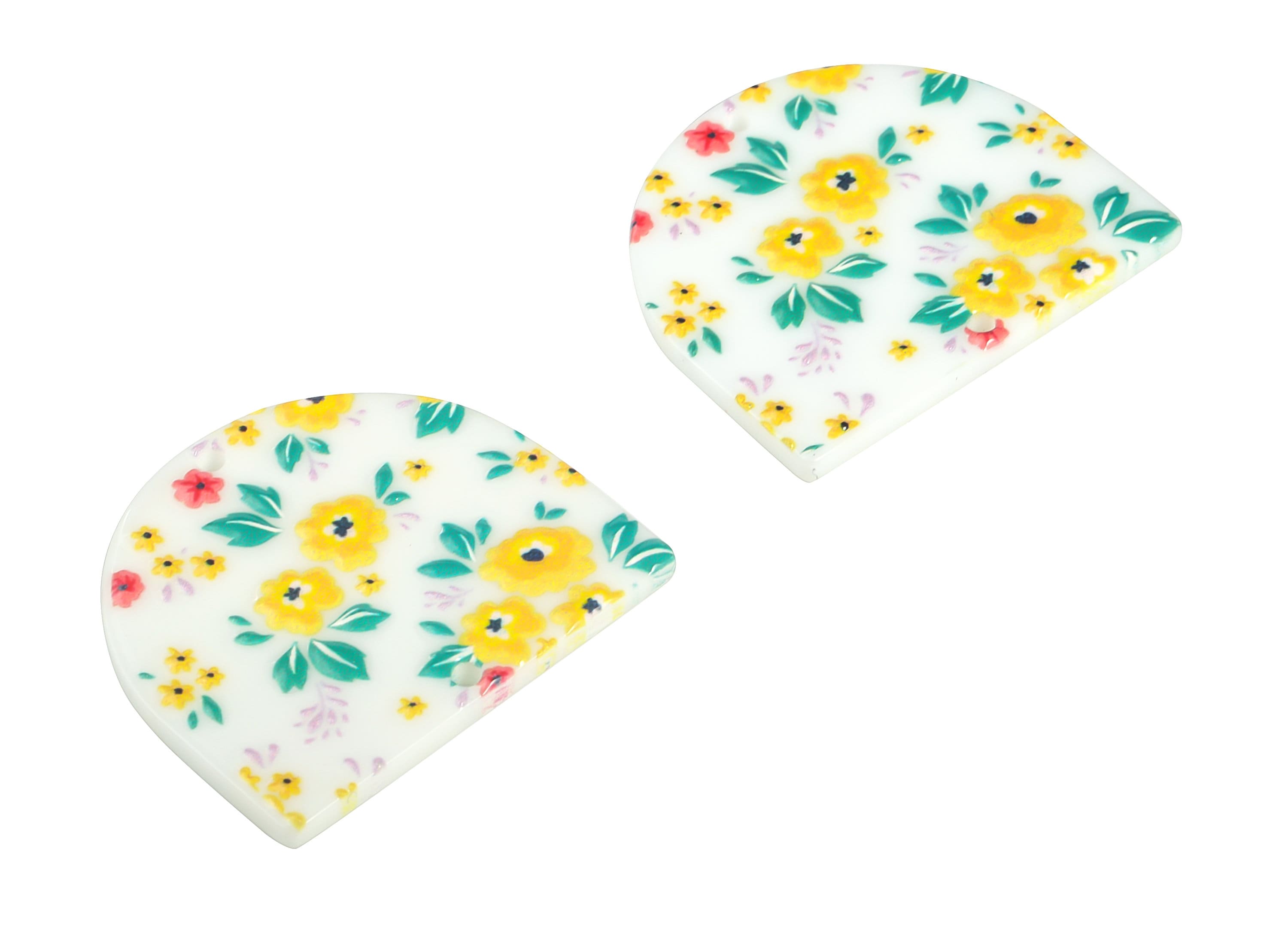 Acrylic D Flower Earring Connector - Acrylic Semicircle Charms - Half Moon Pendant - Jewelry Making Supplies - 34.24x29.34x2.42mm - AC2251C - DOMEDBAZAAR