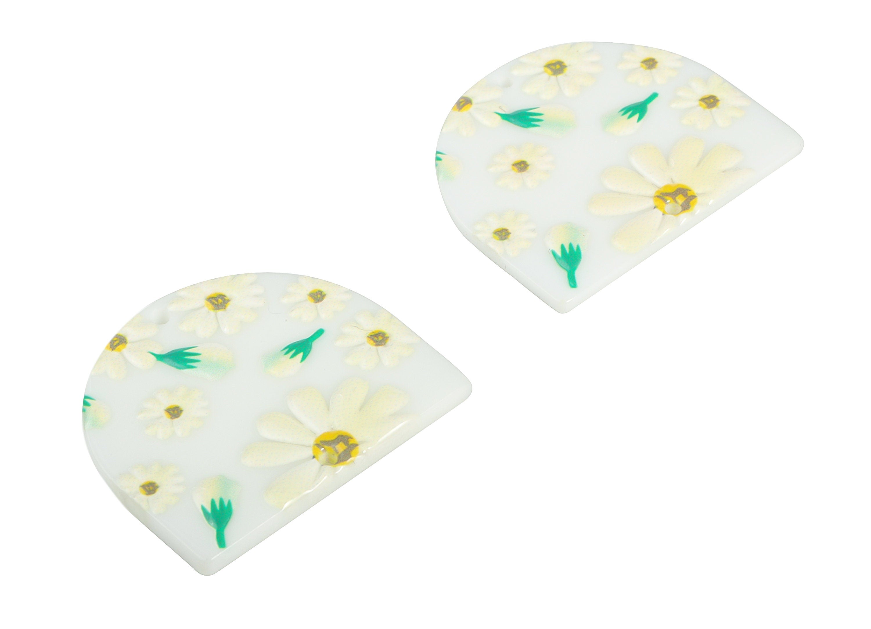 Acrylic D Flower Earring Connector - Acrylic Semicircle Charms - Half Moon Pendant - Jewelry Making Supplies - 34.34x29.34x2.49mm - AC2251B - DOMEDBAZAAR