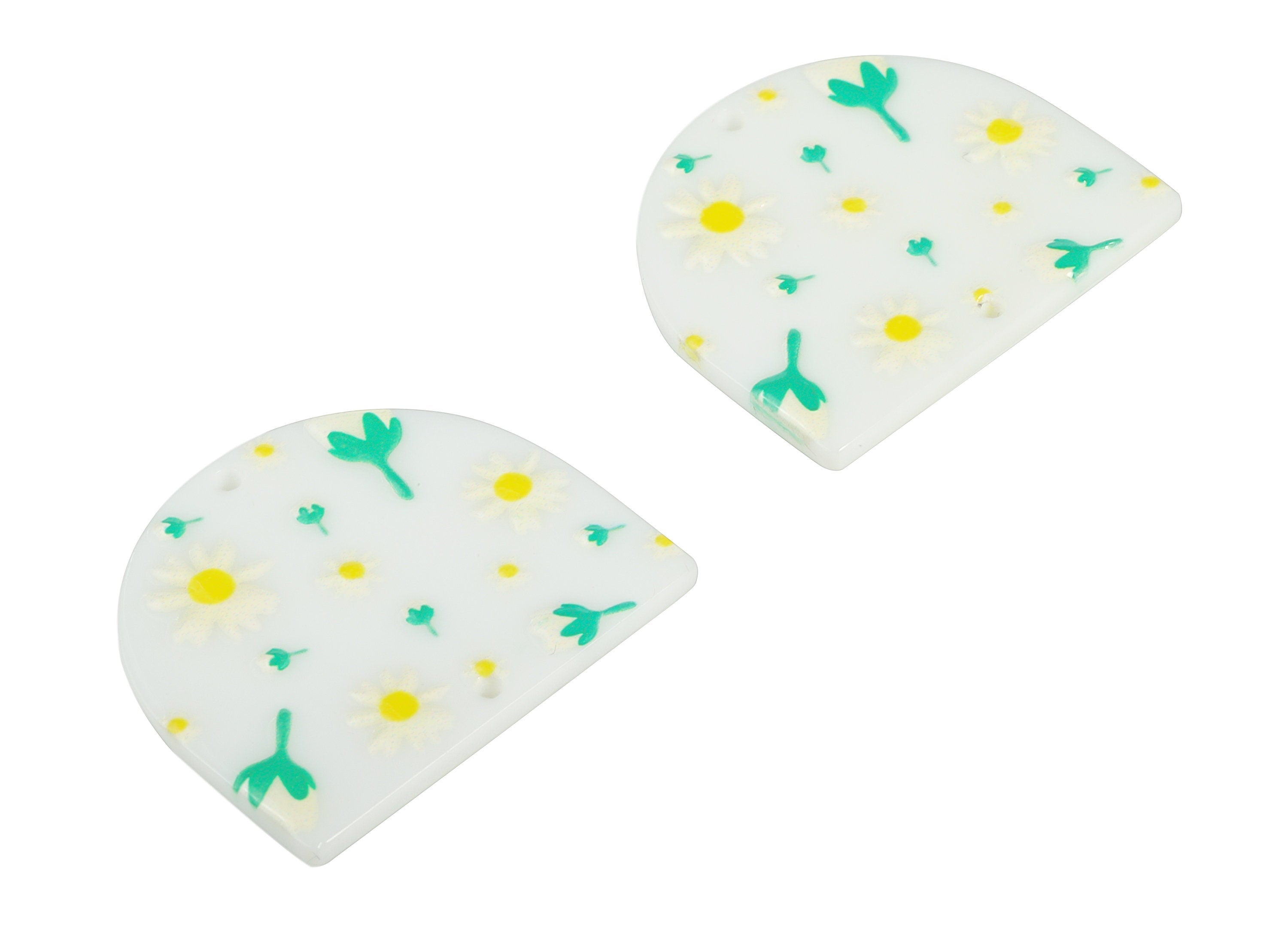 Acrylic D Flower Earring Connector - Acrylic Semicircle Charms - Half Moon Pendant - Jewelry Making Supplies - 34.16x29.18x2.52mm - AC2251A - DOMEDBAZAAR