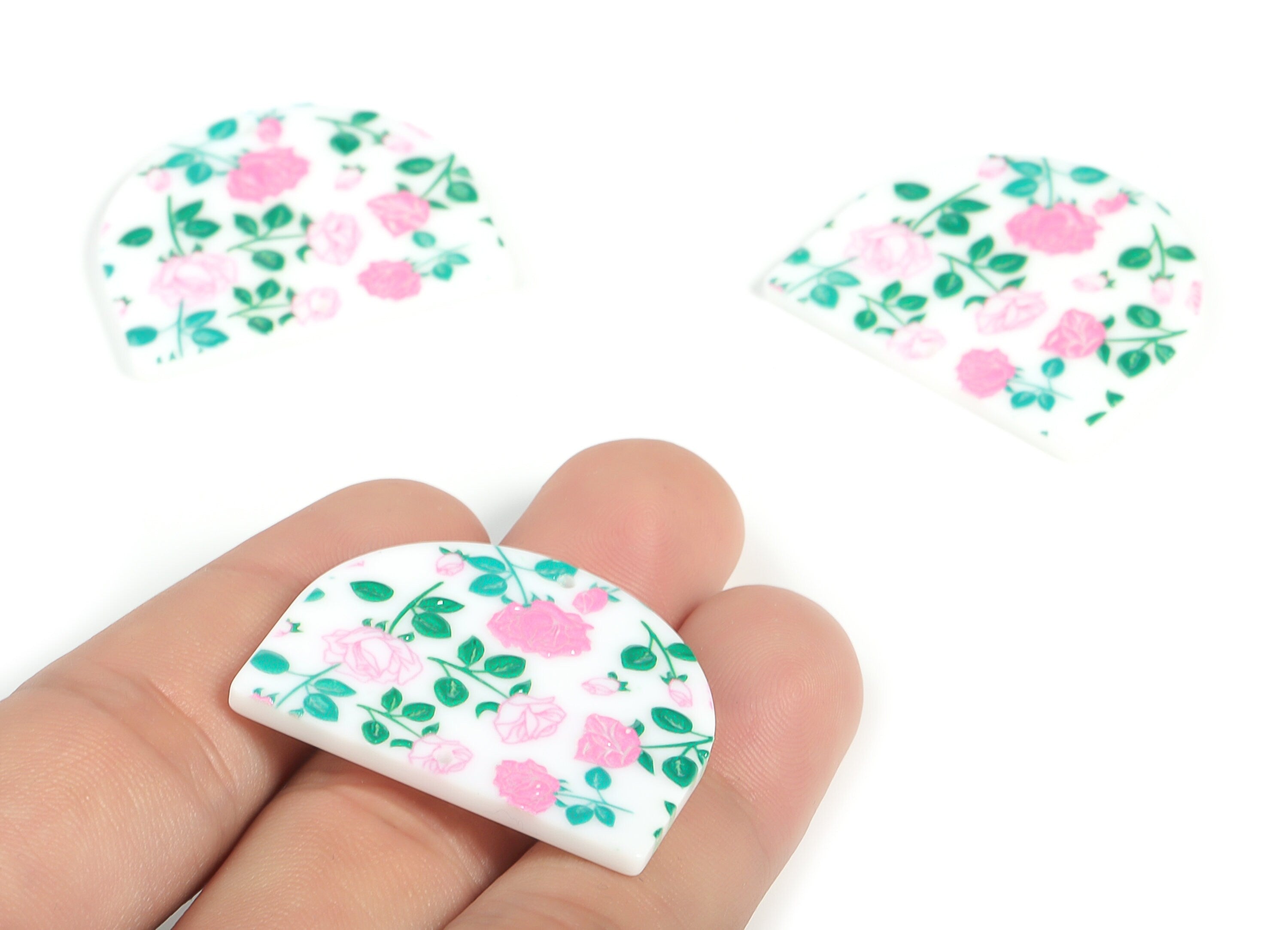 Acrylic D Flower Earring Connector - Acrylic Semicircle Charms - Half Moon Pendant - Jewelry Making Supplies - 34.38x29.39x2.63mm - AC2251E - DOMEDBAZAAR