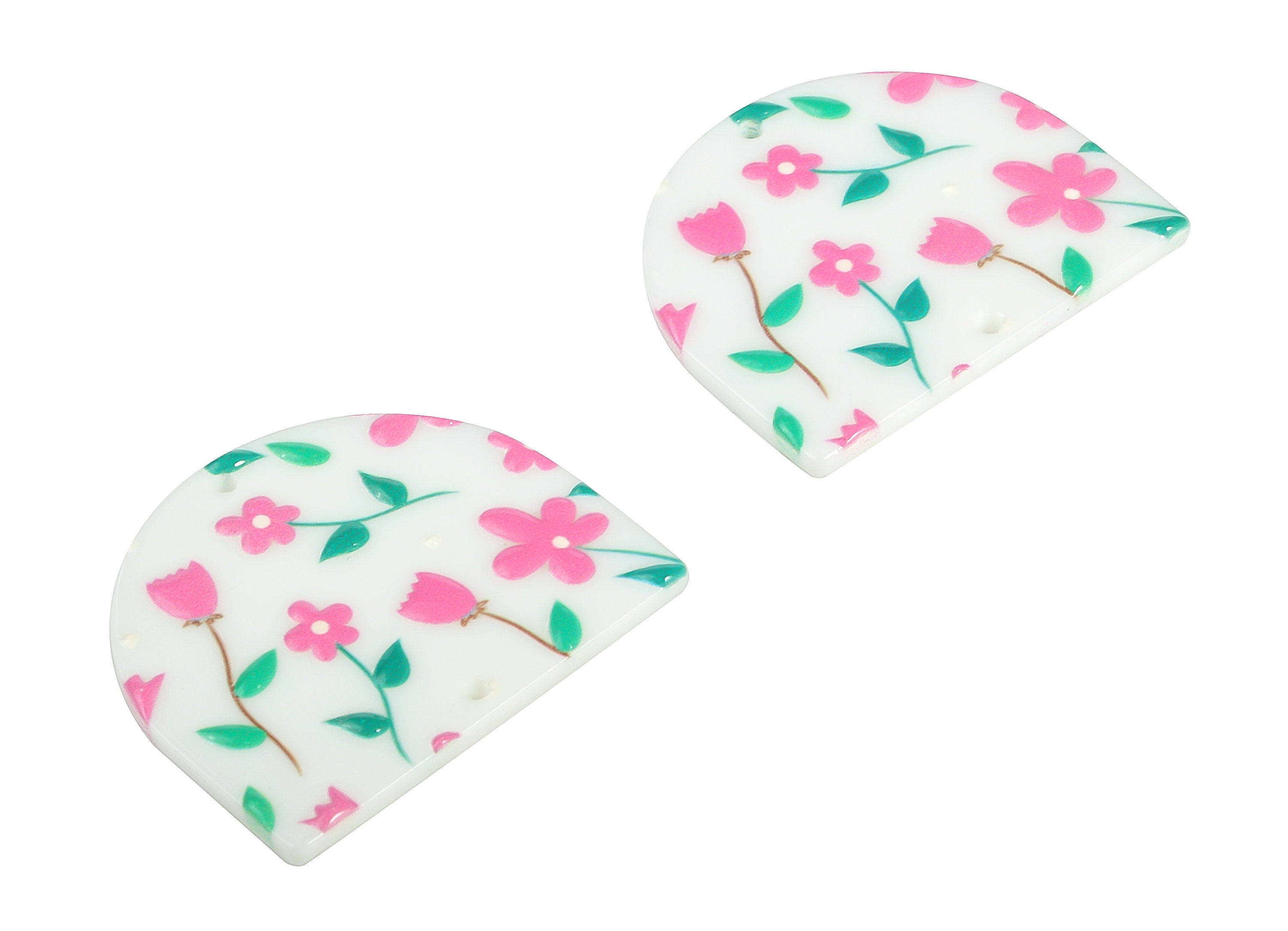 Acrylic D Flower Earring Connector - Acrylic Semicircle Charms - Half Moon Pendant - Jewelry Making Supplies - 34.31x29.36x2.49mm - AC2251F - DOMEDBAZAAR