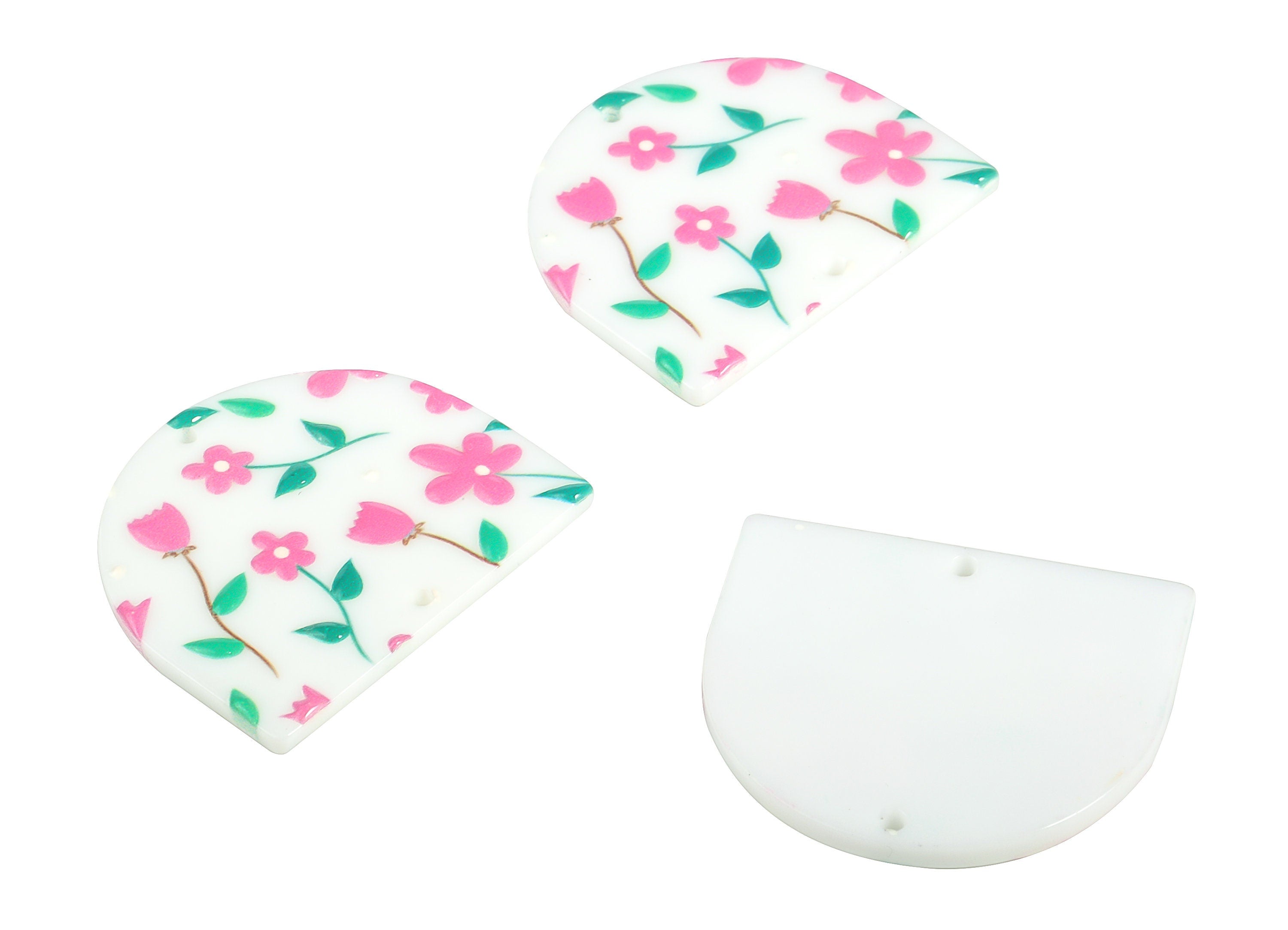 Acrylic D Flower Earring Connector - Acrylic Semicircle Charms - Half Moon Pendant - Jewelry Making Supplies - 34.31x29.36x2.49mm - AC2251F - DOMEDBAZAAR