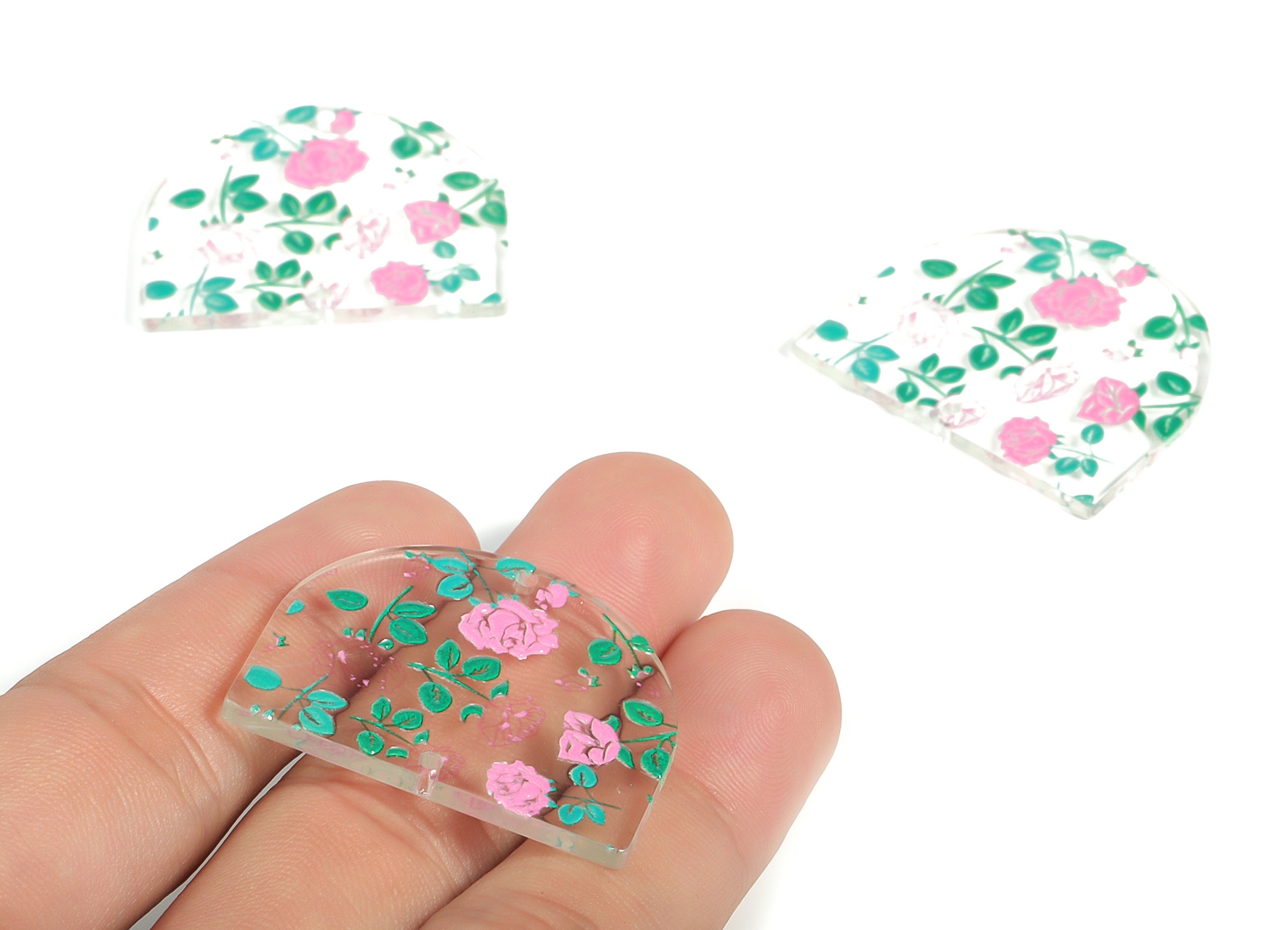 Acrylic D Flower Earring Connector - Acrylic Semicircle Charms - Half Moon Pendant - Jewelry Making Supplies - 34.39x29.38x2.66mm - AC2251G - DOMEDBAZAAR