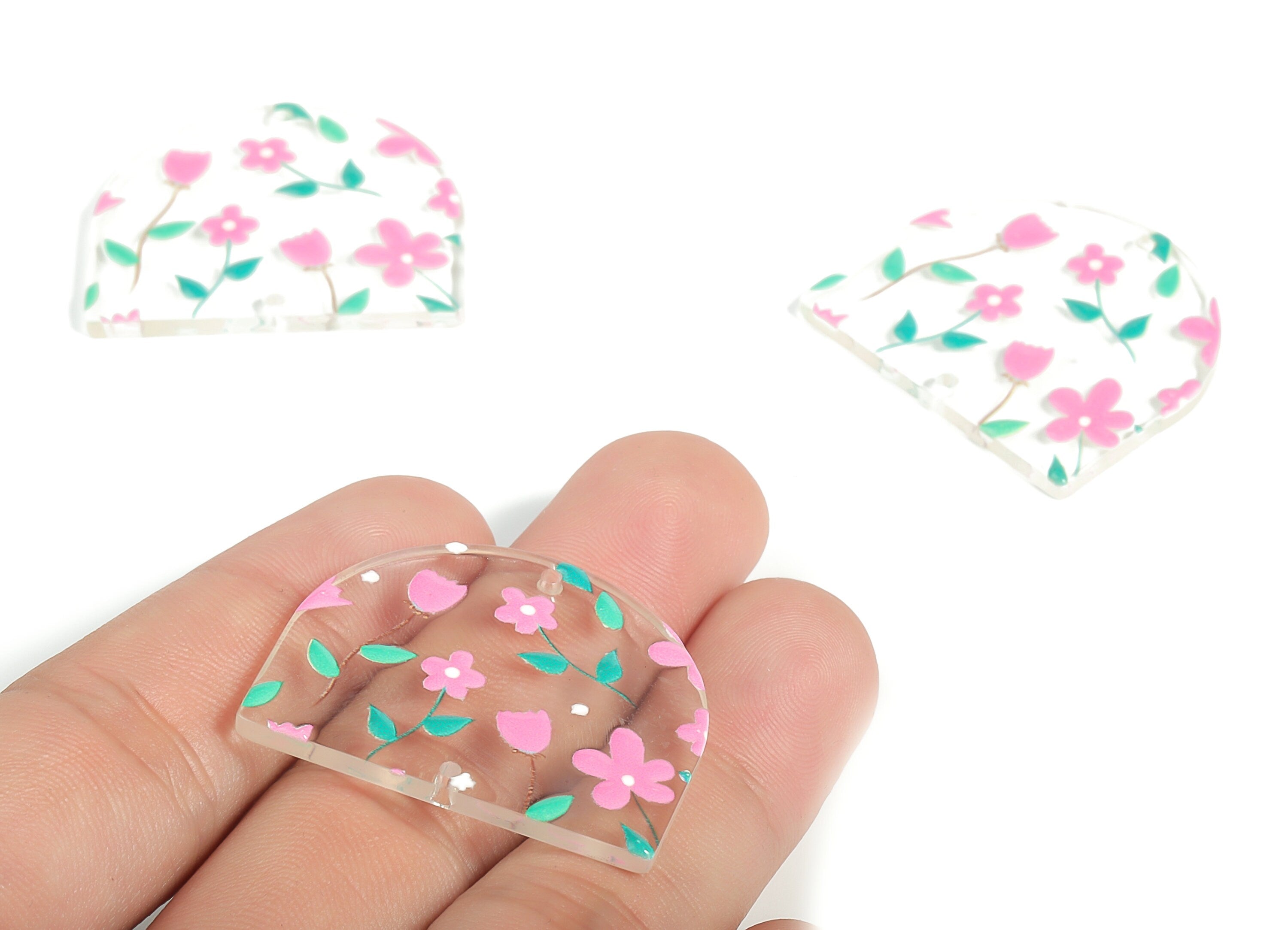 Acrylic D Flower Earring Connector - Acrylic Semicircle Charms - Half Moon Pendant - Jewelry Making Supplies - 34.29x29.44x2.71mm - AC2251H - DOMEDBAZAAR