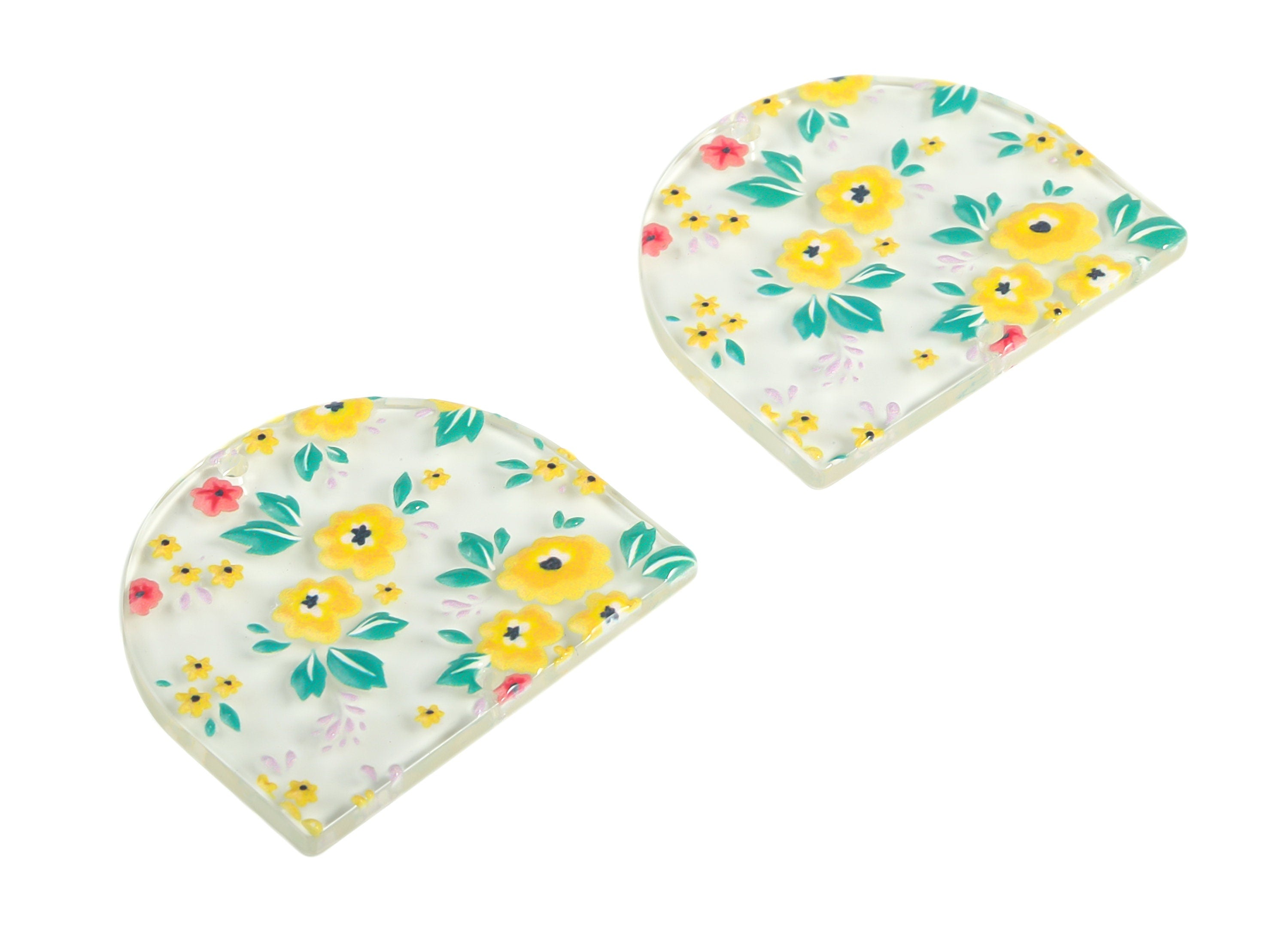 Acrylic D Flower Earring Connector - Acrylic Semicircle Charms - Half Moon Pendant - Jewelry Making Supplies - 34.44x29.46x2.67mm - AC2251J - DOMEDBAZAAR