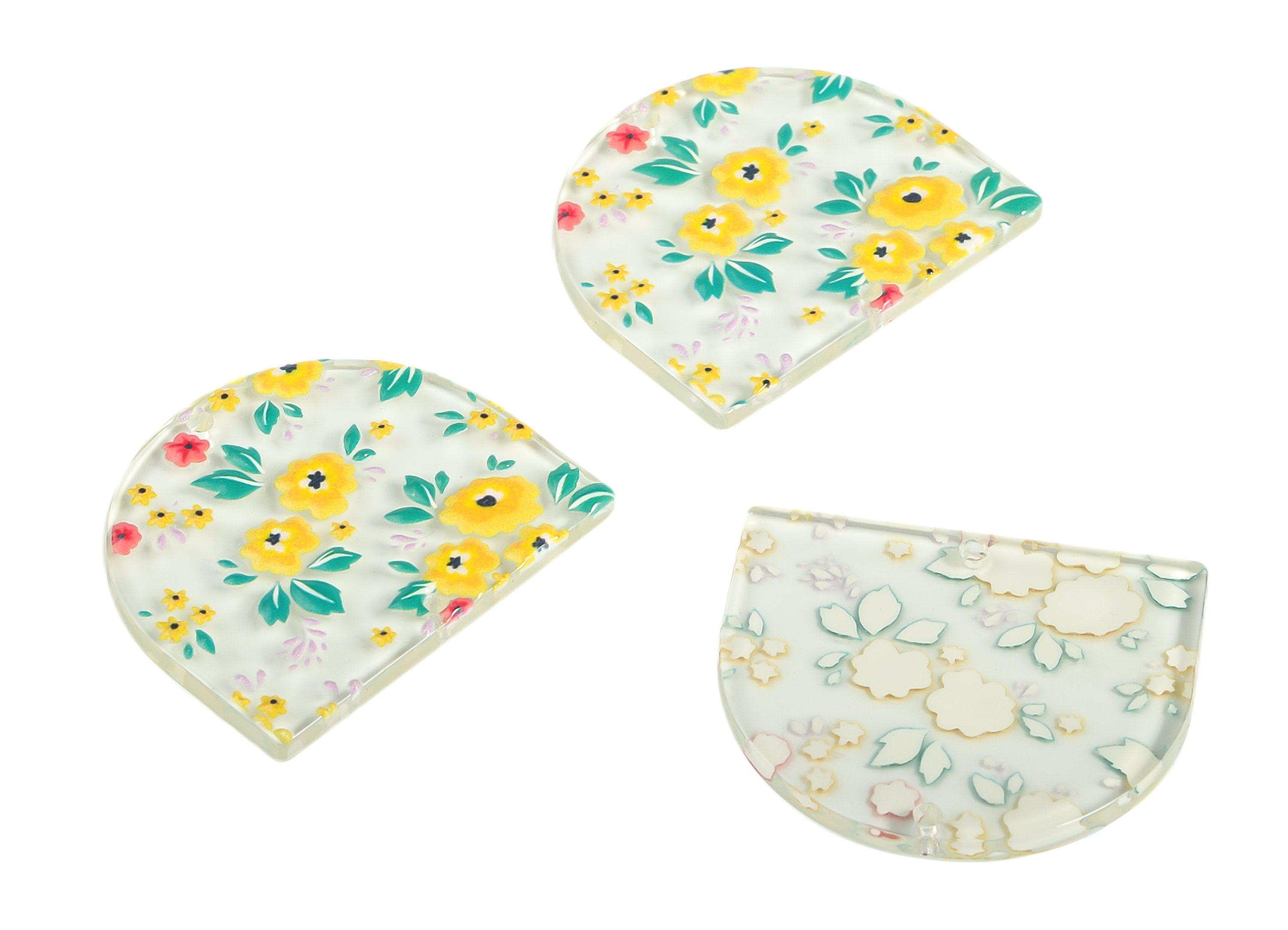 Acrylic D Flower Earring Connector - Acrylic Semicircle Charms - Half Moon Pendant - Jewelry Making Supplies - 34.44x29.46x2.67mm - AC2251J - DOMEDBAZAAR