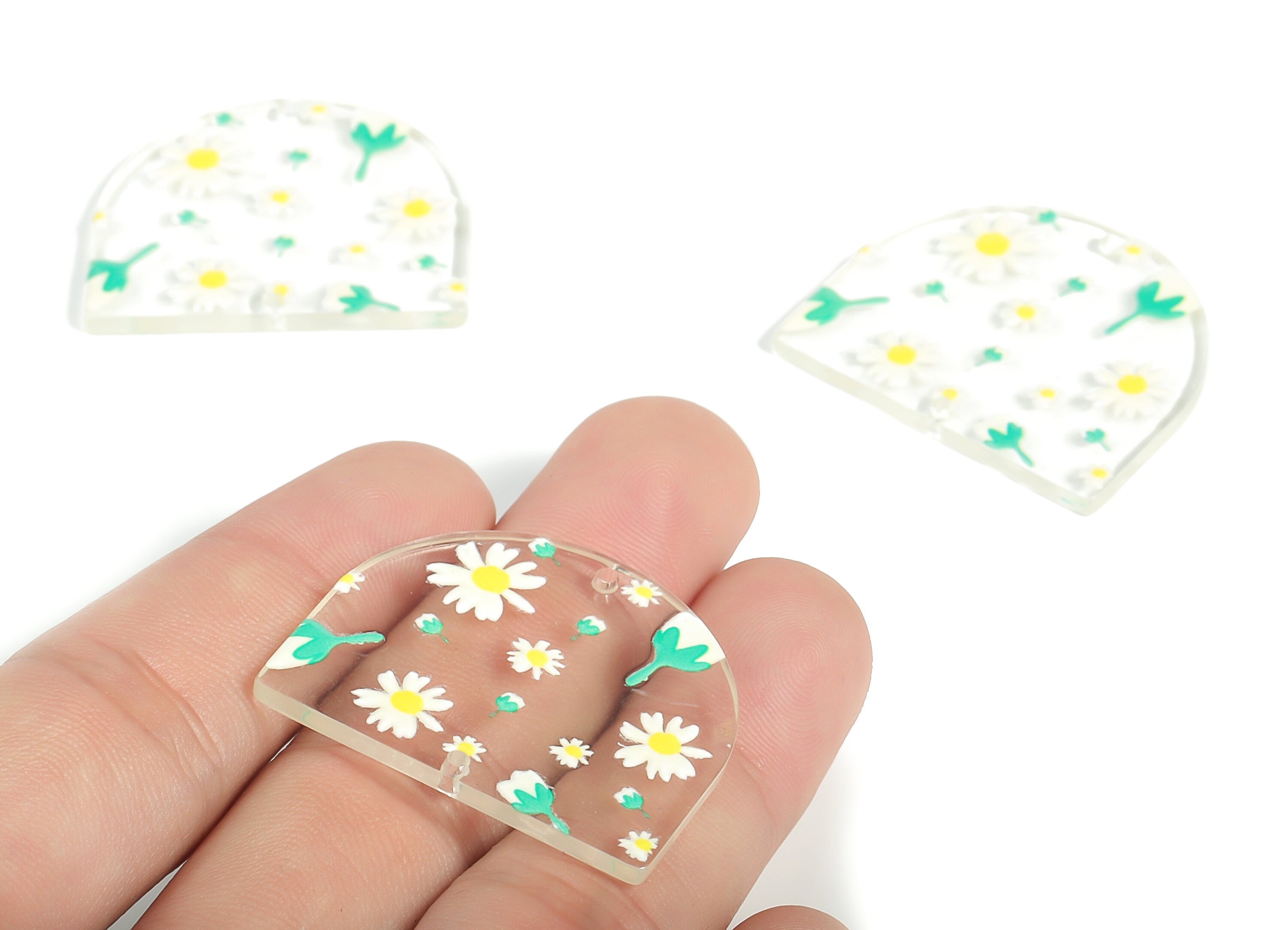 Acrylic D Flower Earring Connector - Acrylic Semicircle Charms - Half Moon Pendant - Jewelry Making Supplies - 34.34x29.33x2.62mm - AC2251K - DOMEDBAZAAR