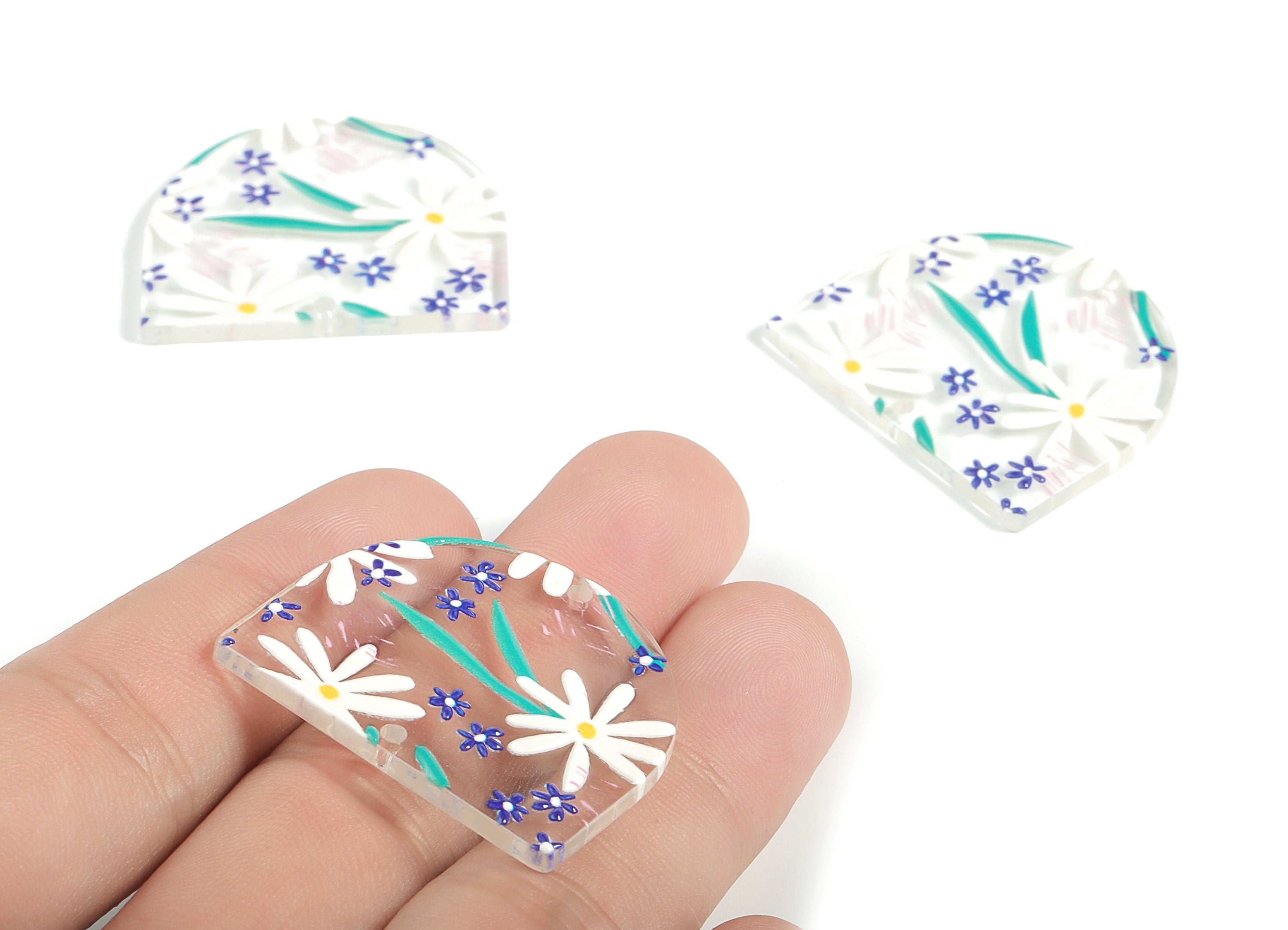 Acrylic D Flower Earring Connector - Acrylic Semicircle Charms - Half Moon Pendant - Jewelry Making Supplies - 34.33x29.41x2.69mm - AC2251M - DOMEDBAZAAR