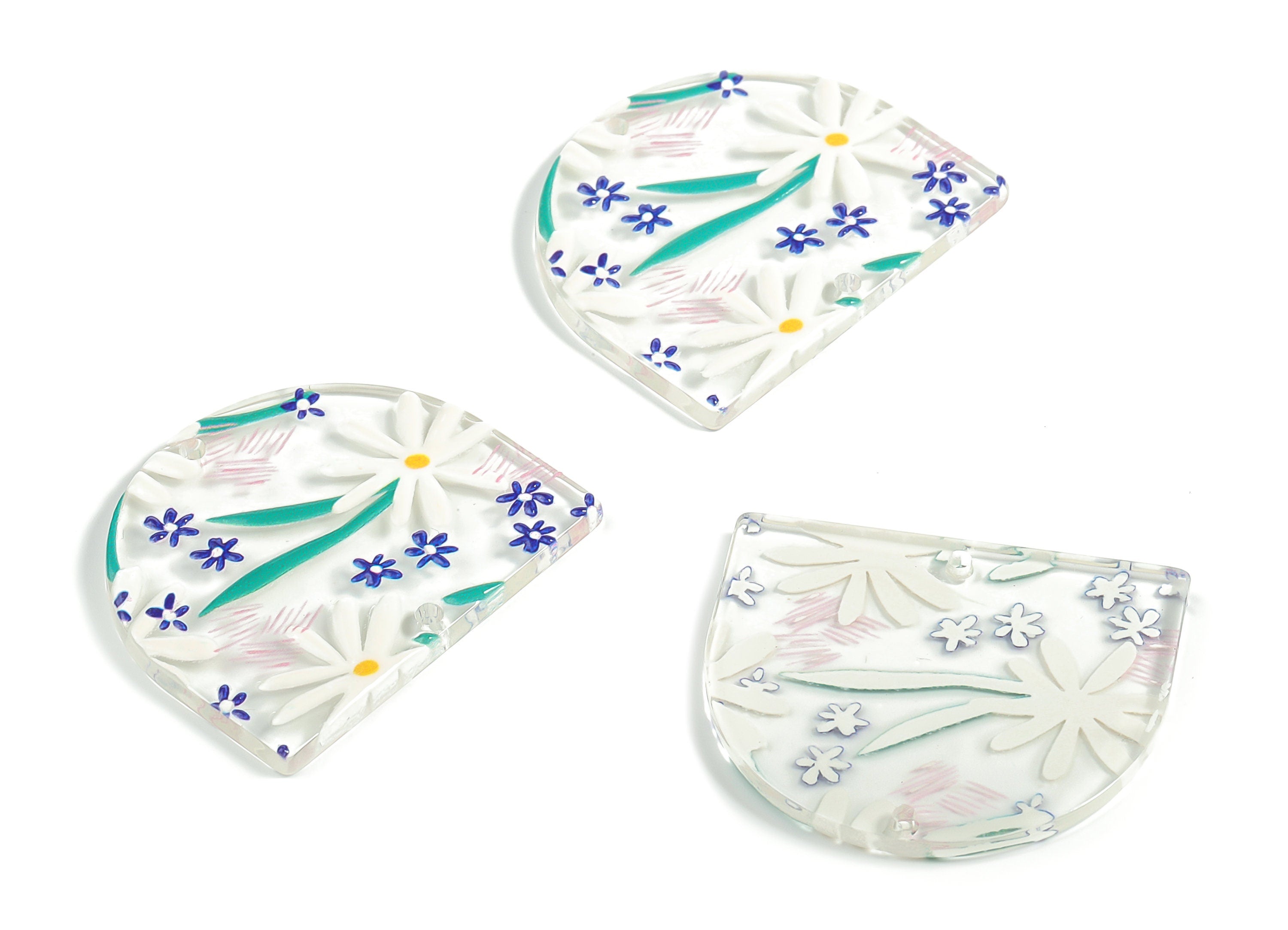 Acrylic D Flower Earring Connector - Acrylic Semicircle Charms - Half Moon Pendant - Jewelry Making Supplies - 34.33x29.41x2.69mm - AC2251M - DOMEDBAZAAR