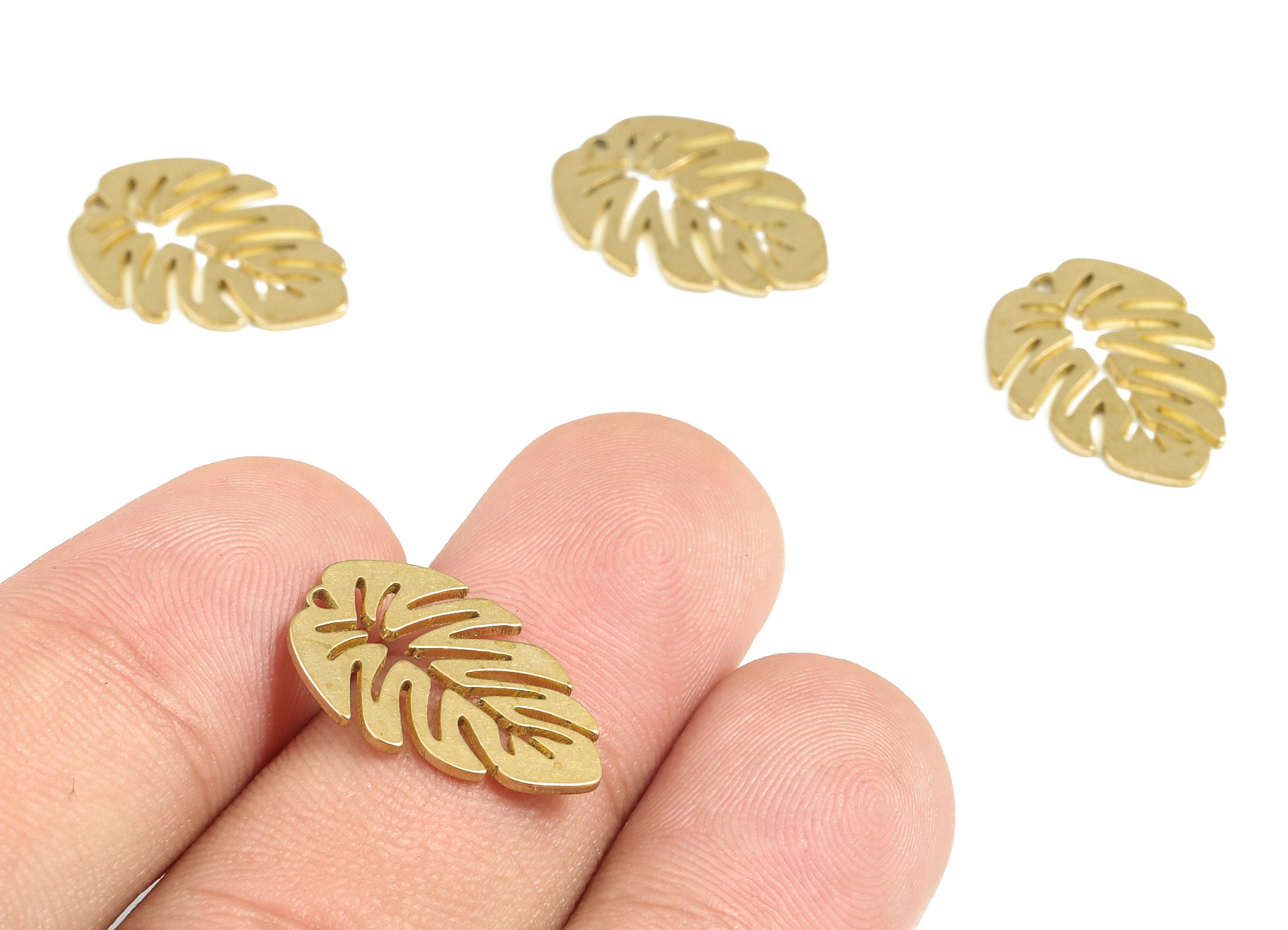 Brass Monstera Earring Charms - Raw Brass Hollow Leaf Pendant - Earring Findings - Jewelry Making Supplies - 19.5x13.53x0.8mm - PP4003 - DOMEDBAZAAR