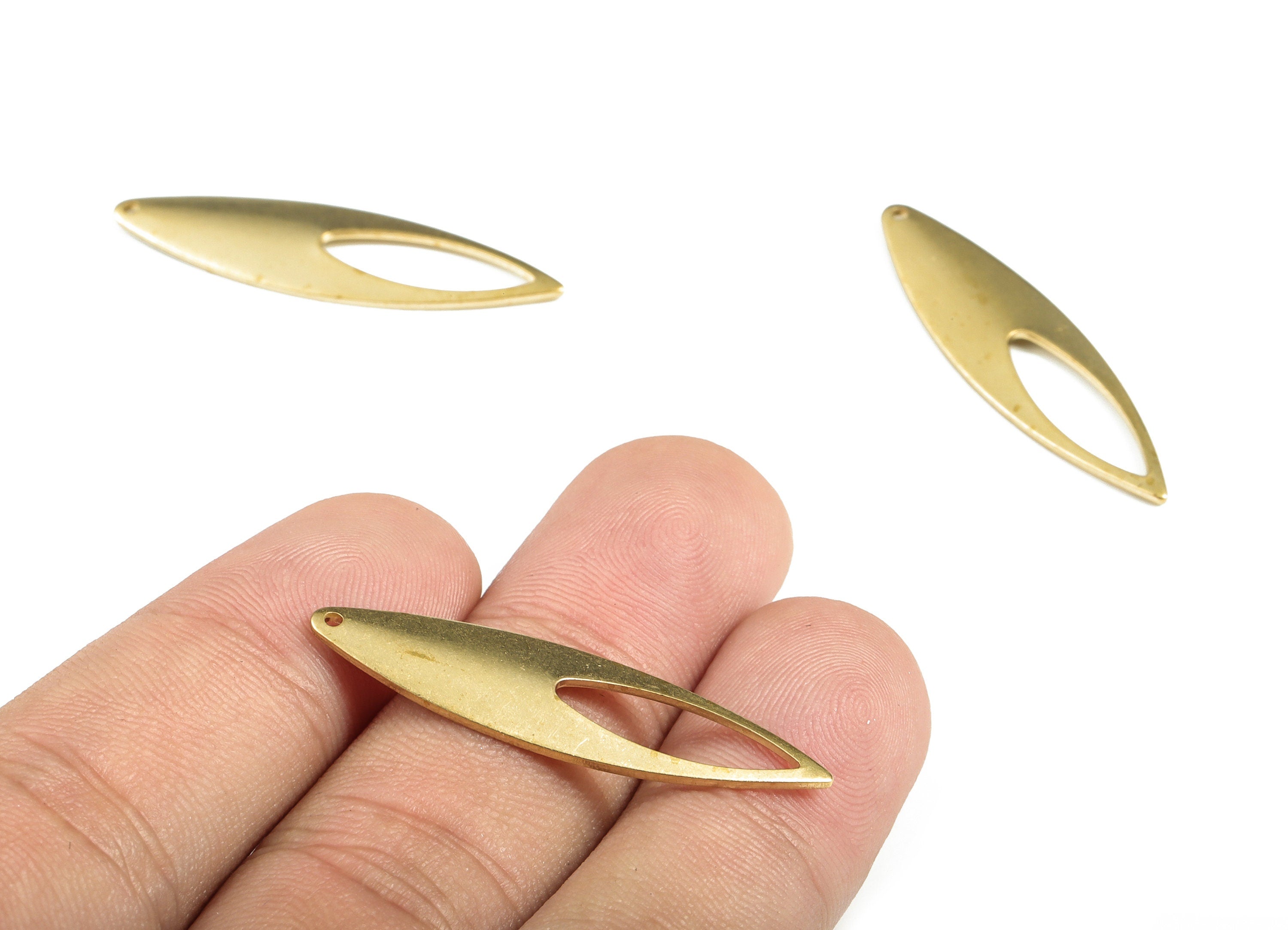 Brass Oval Earring Charms - Raw Brass Oval Pendant - Earring Findings - Jewelry Making Supplies - 37.49x10.06x1.04mm - PP4014 - DOMEDBAZAAR