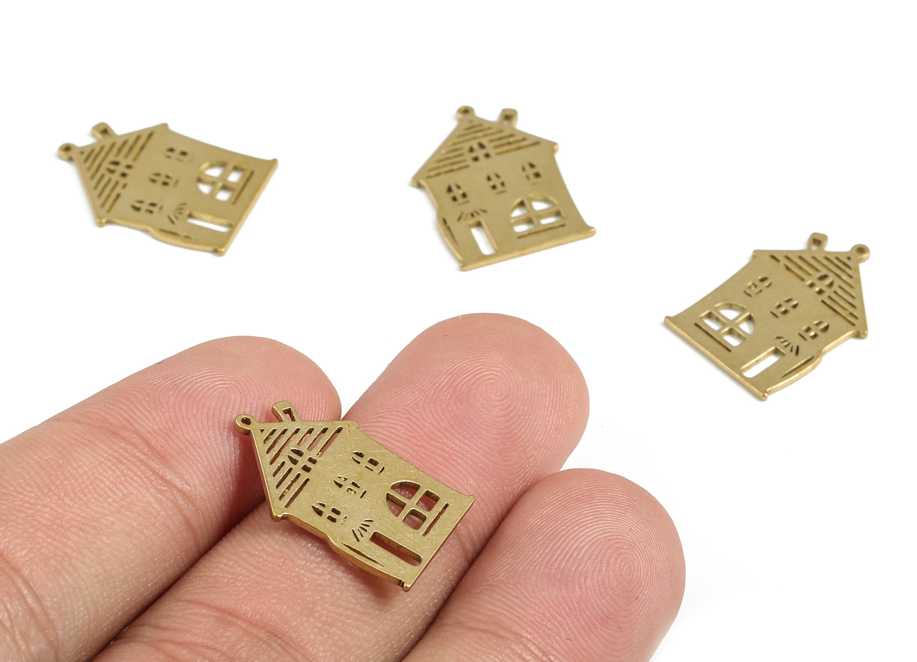 Brass House Earring Charms - Raw Brass Home Pendant - Earring Findings - Jewelry Making Supplies - 19.98x14.43x0.78mm - PP4007 - DOMEDBAZAAR