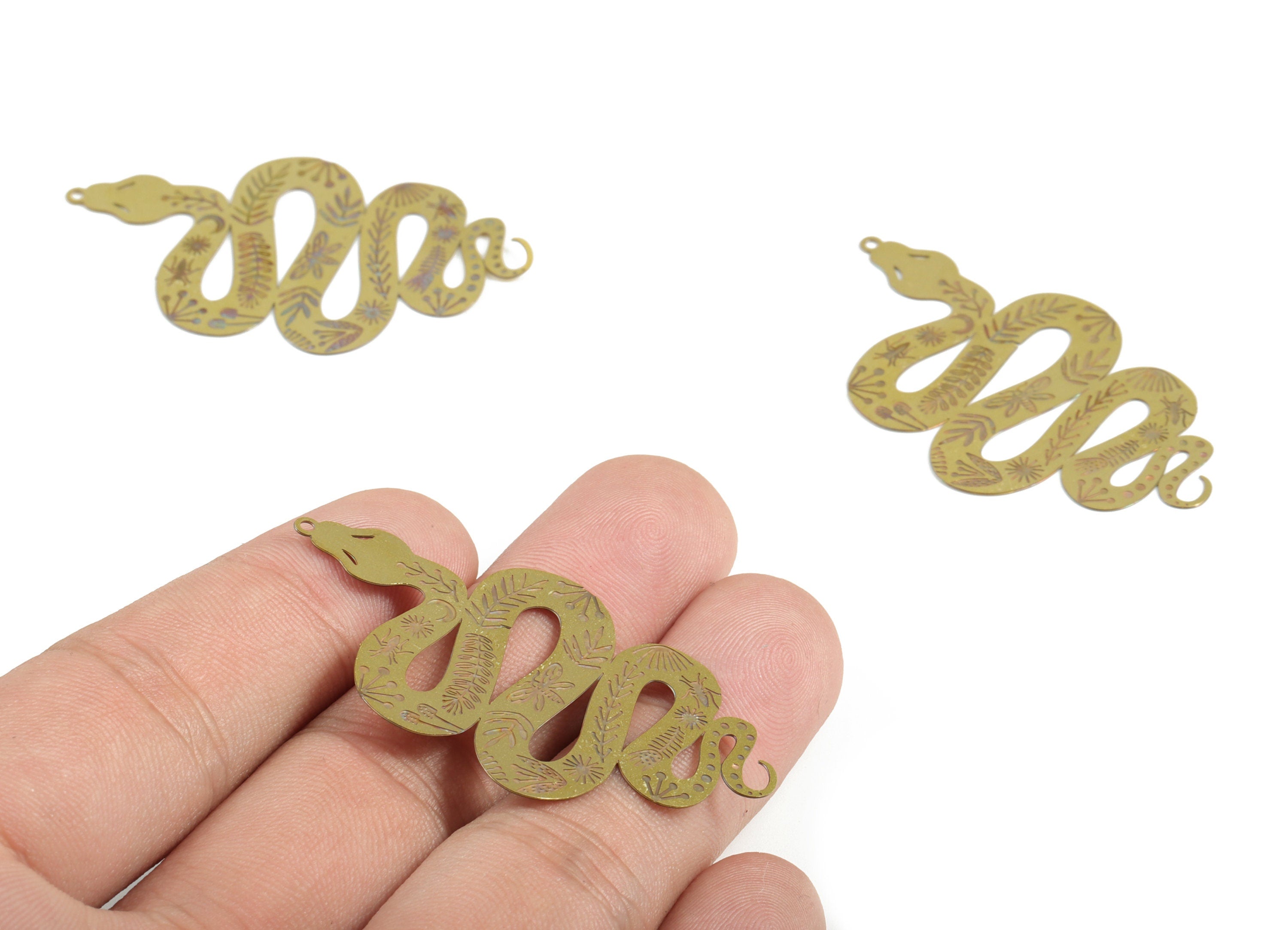 Snake Brass Earring Charms - Raw Brass Snake Pendant - Brass Snake Charm - Jewelry Making Supplies - 50.64x29.07x0.27mm - JJB6698 - DOMEDBAZAAR